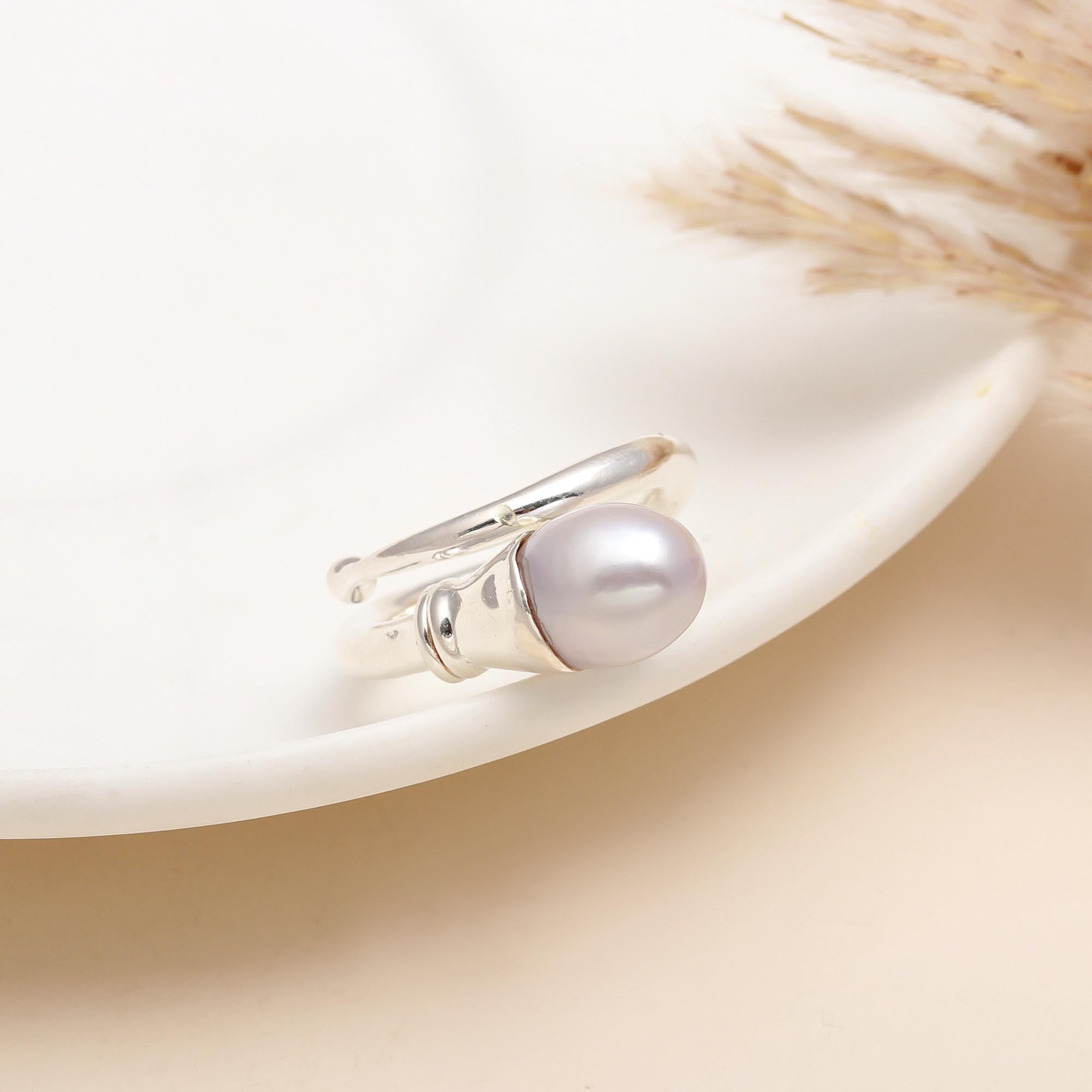 925 Silver White Pearl Open Ring