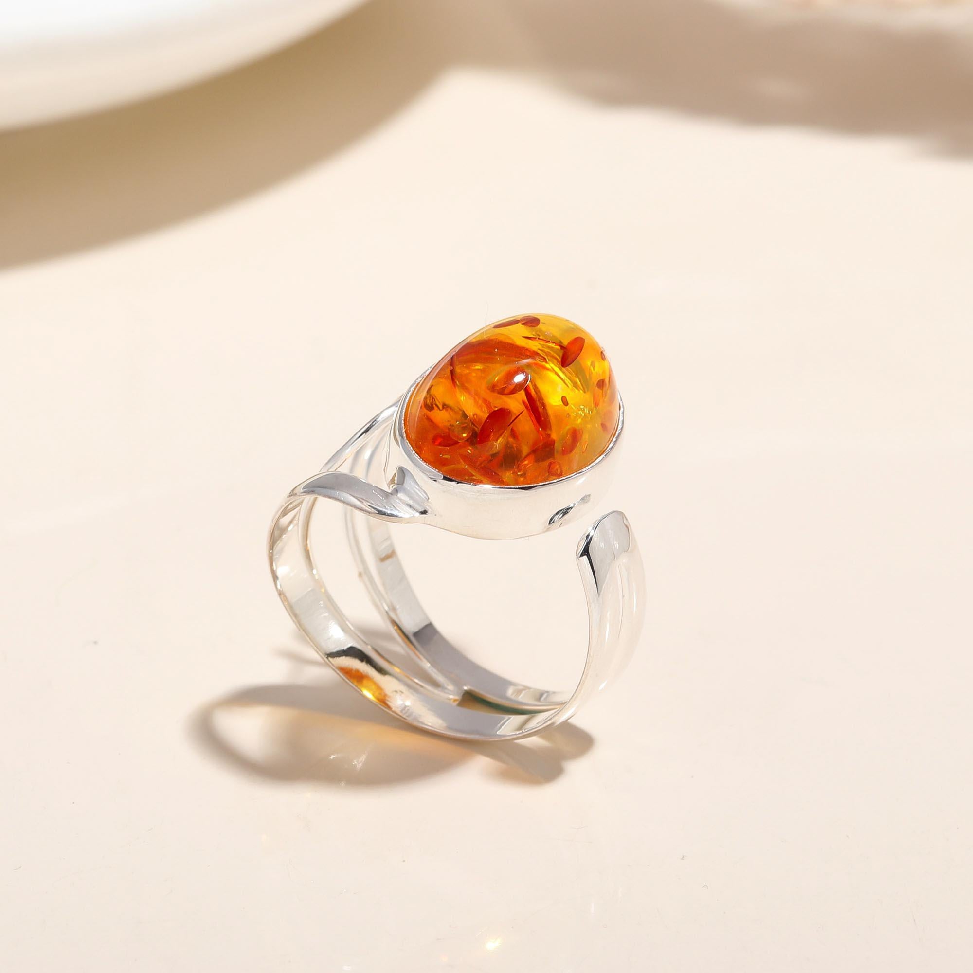 925 Silver Amber Swirl Ring