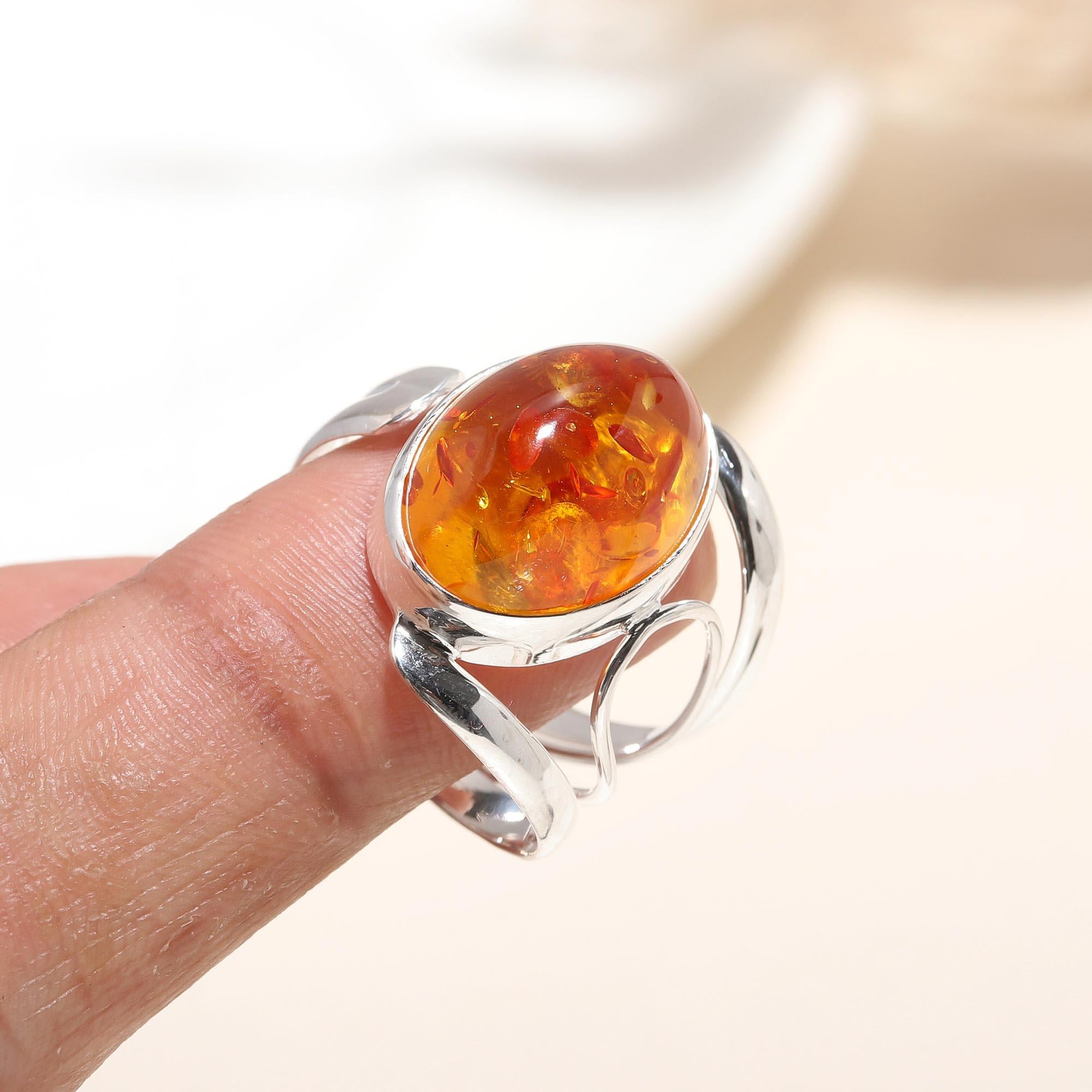 925 Silver Amber Swirl Ring