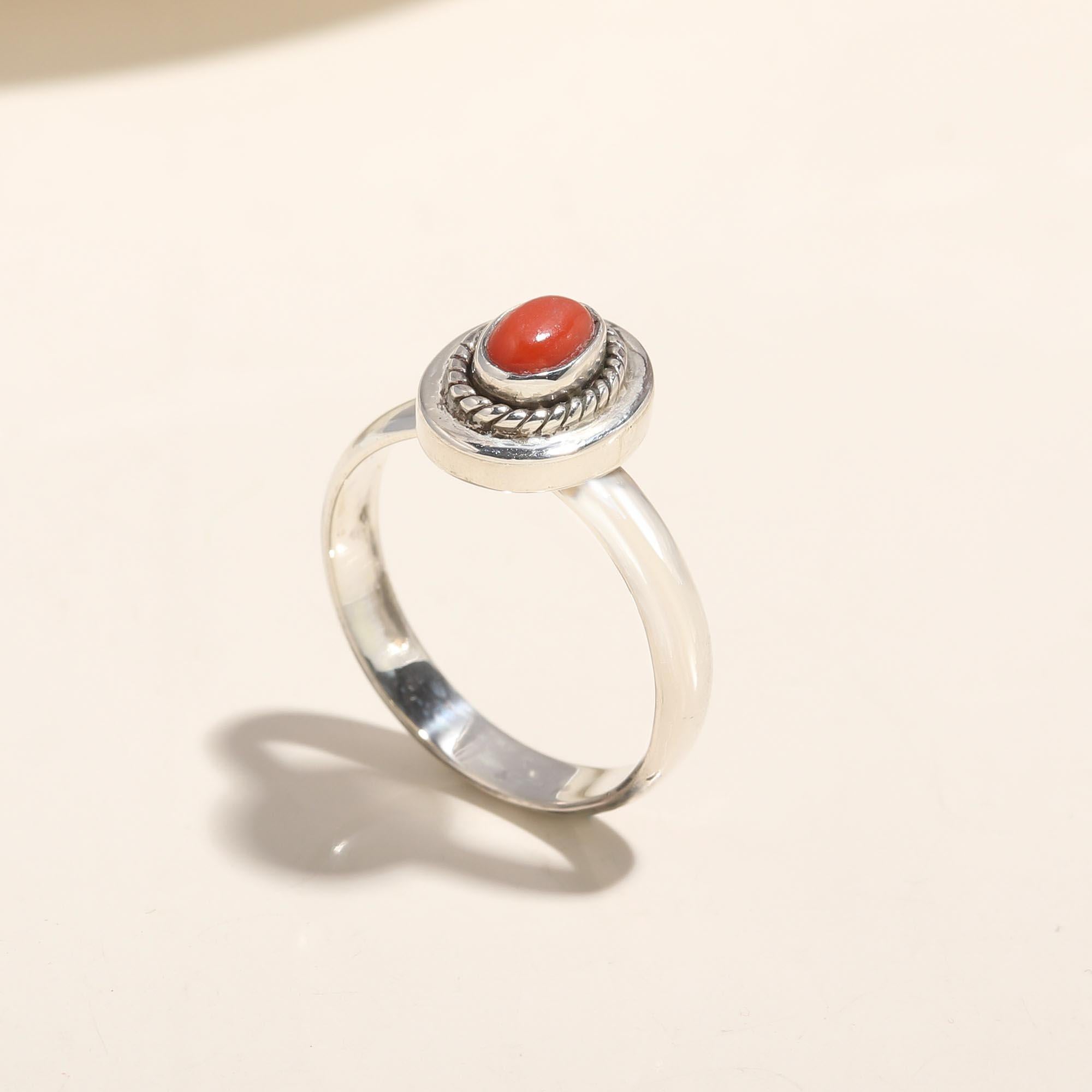 925 Silver Red Coral Ring