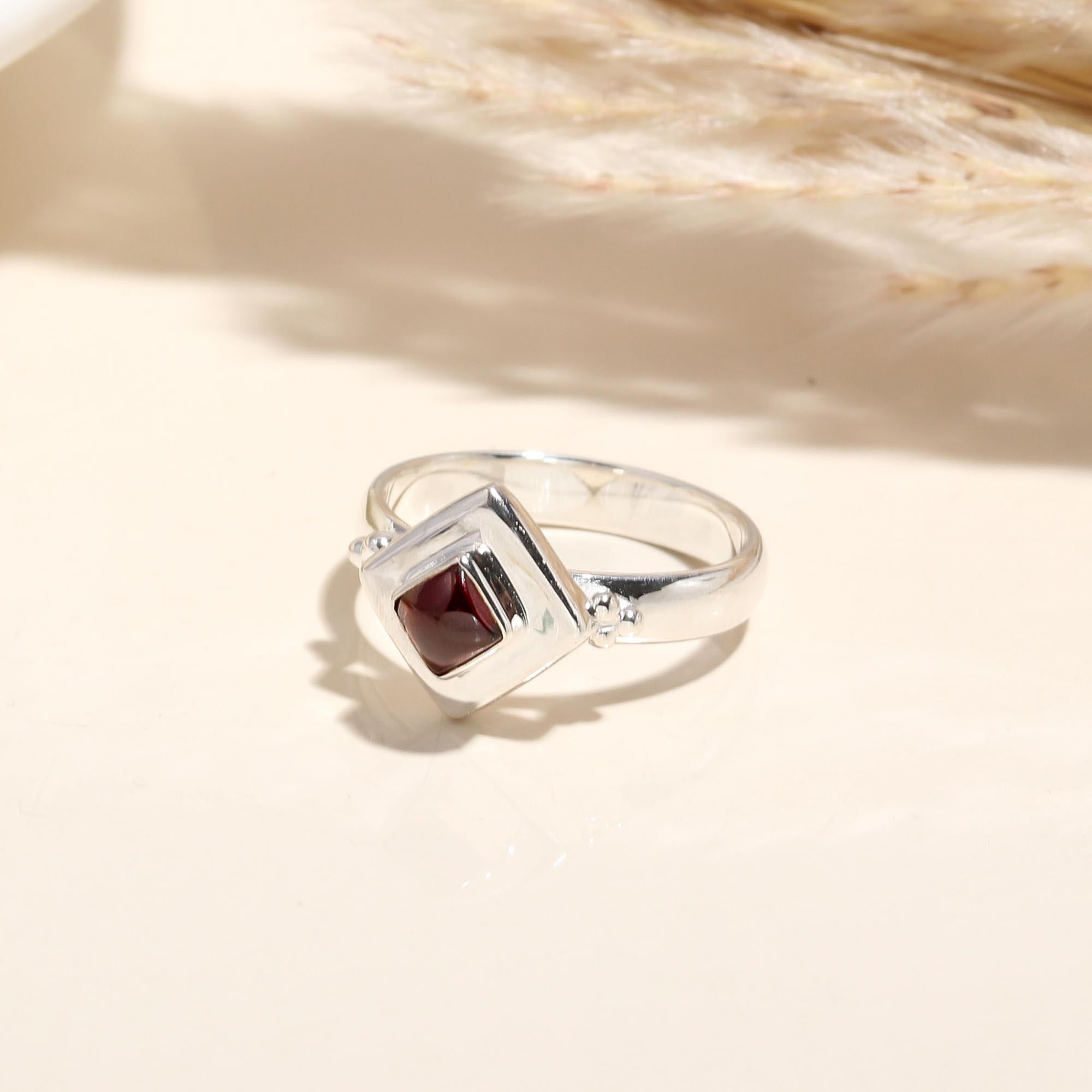 925 Silver Square Garnet Ring