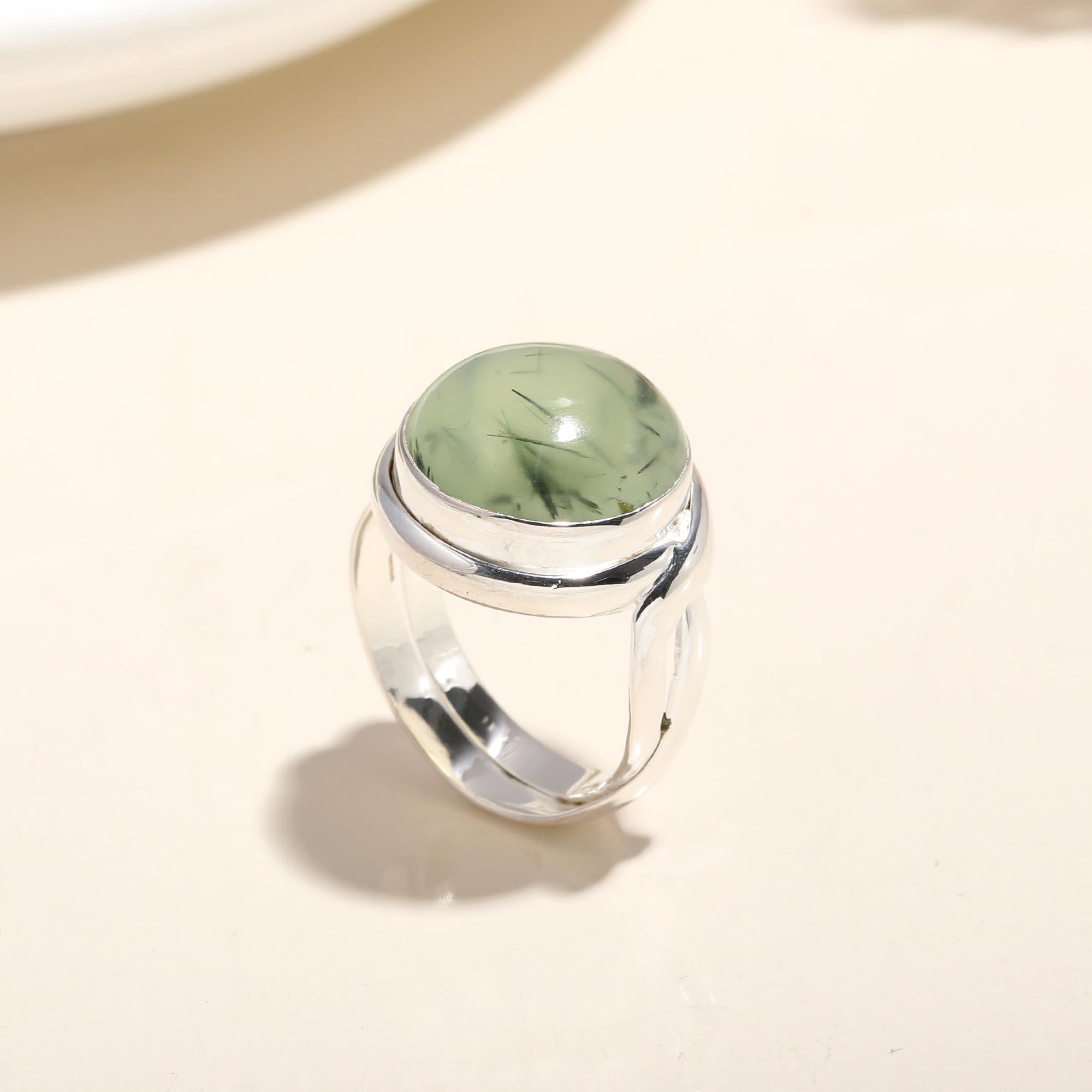 925 Silver Round Prehnite Ring
