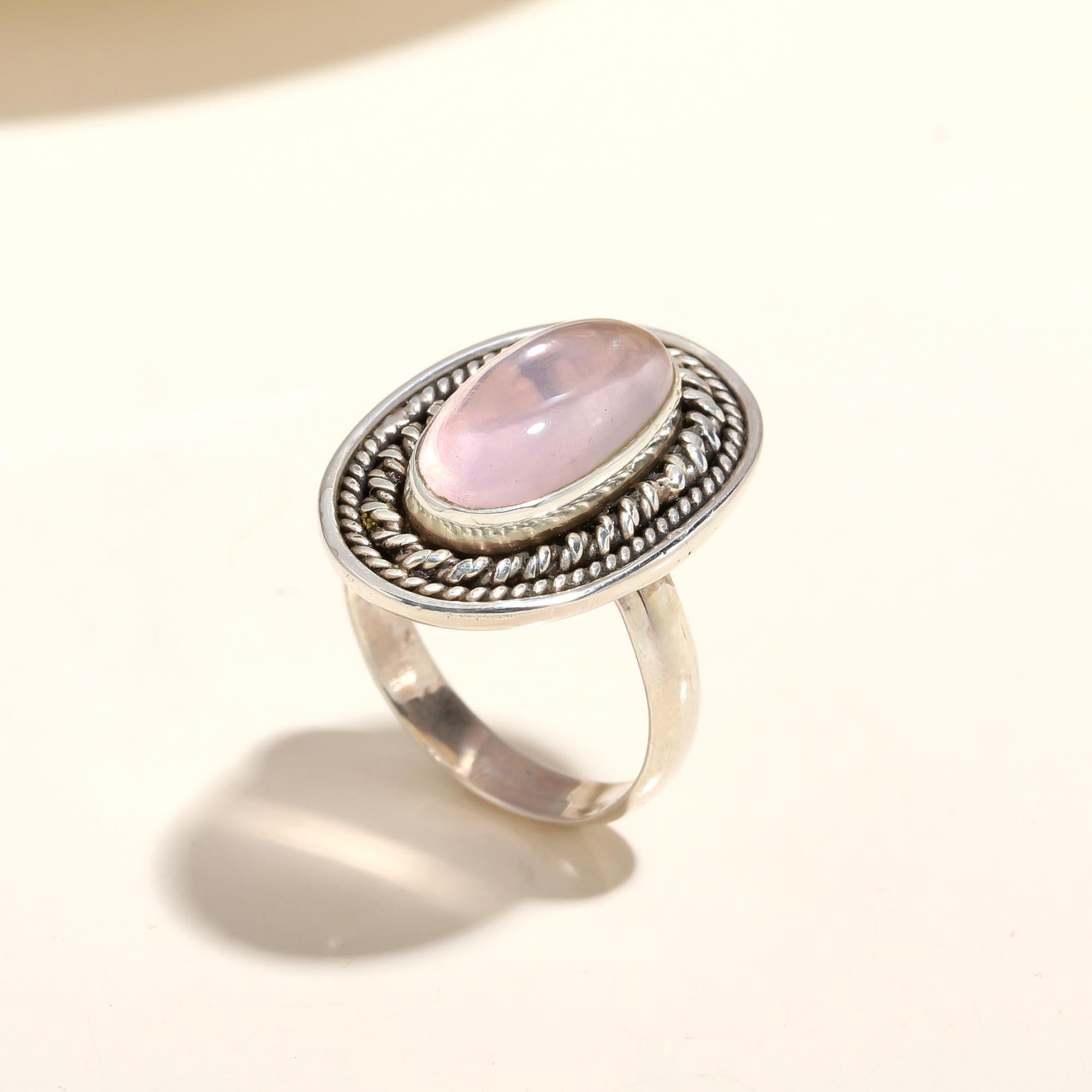 925 Silver Rose Quartz Ring