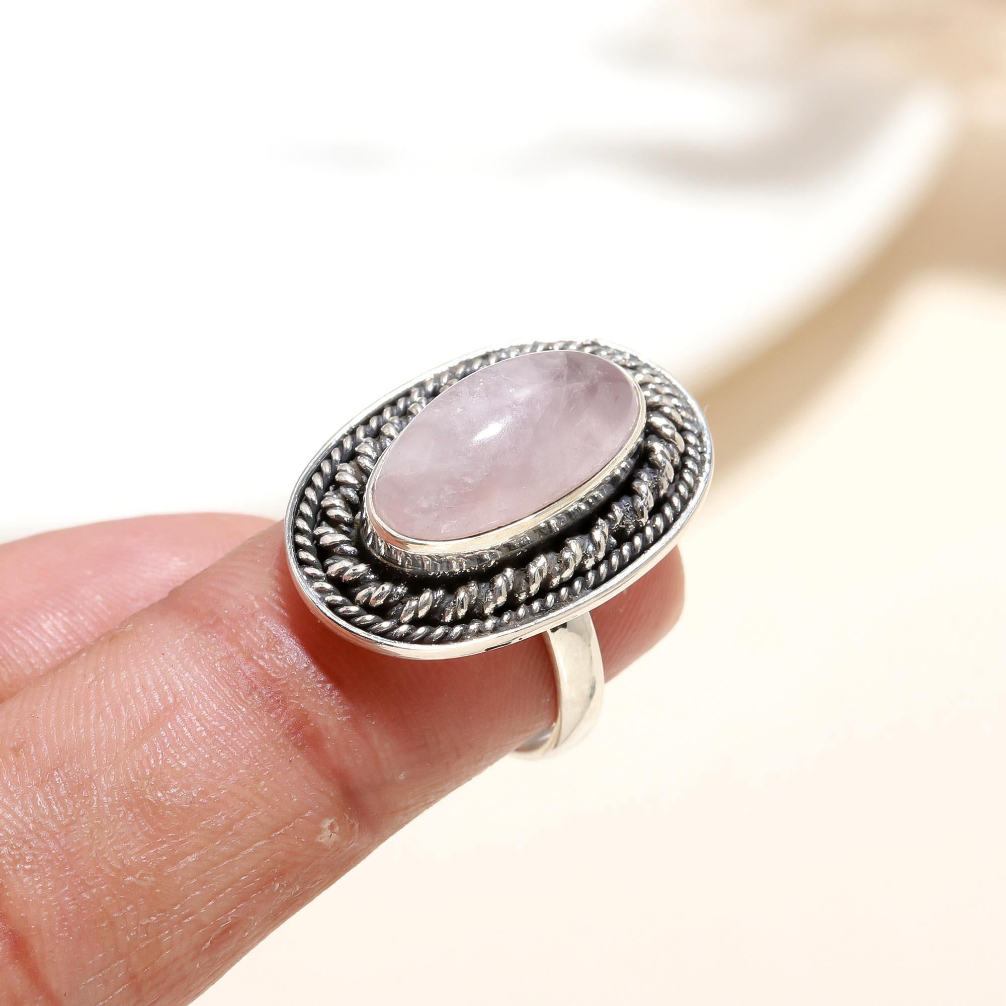 925 Silver Rose Quartz Ring