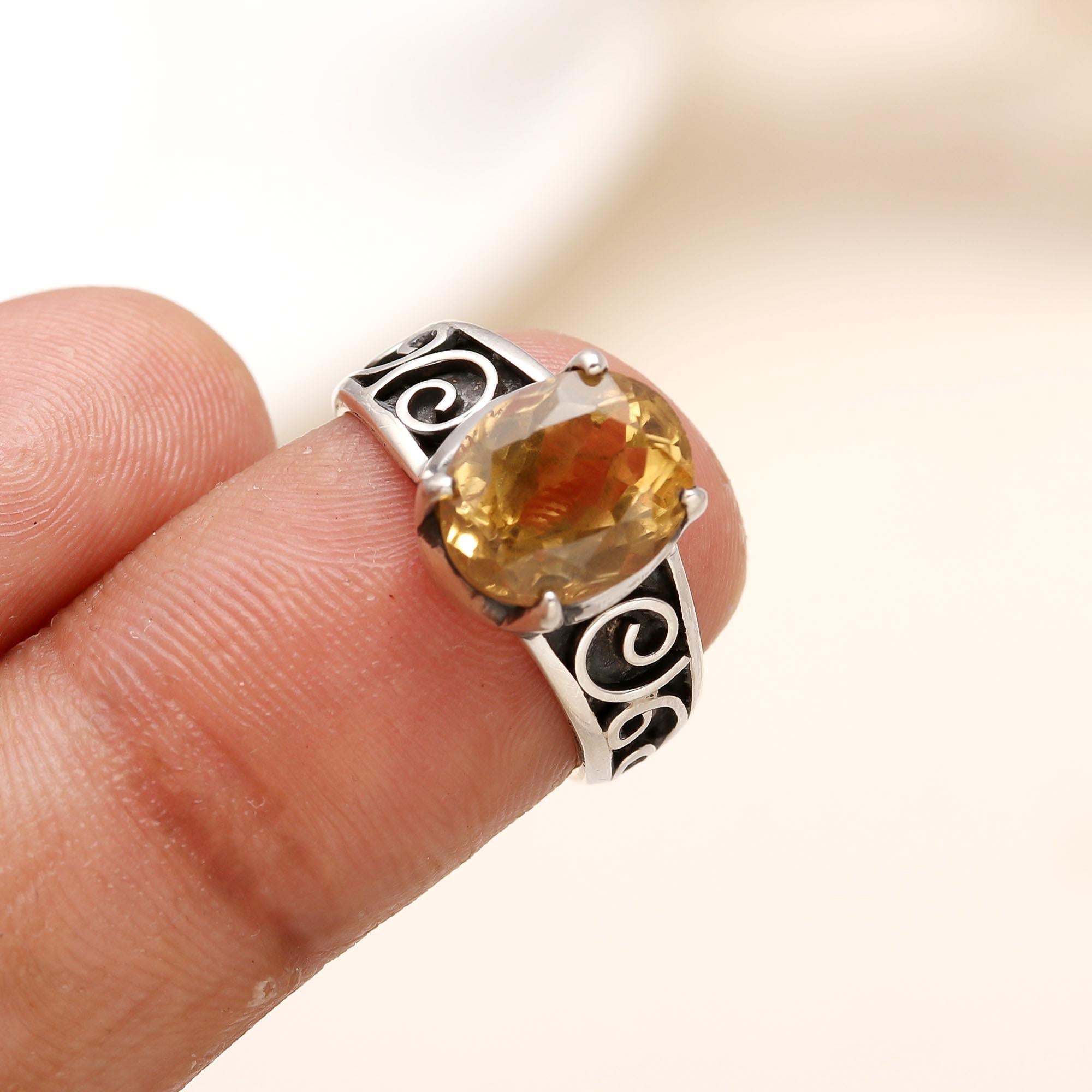 925 Silver Oval Citrine Ring