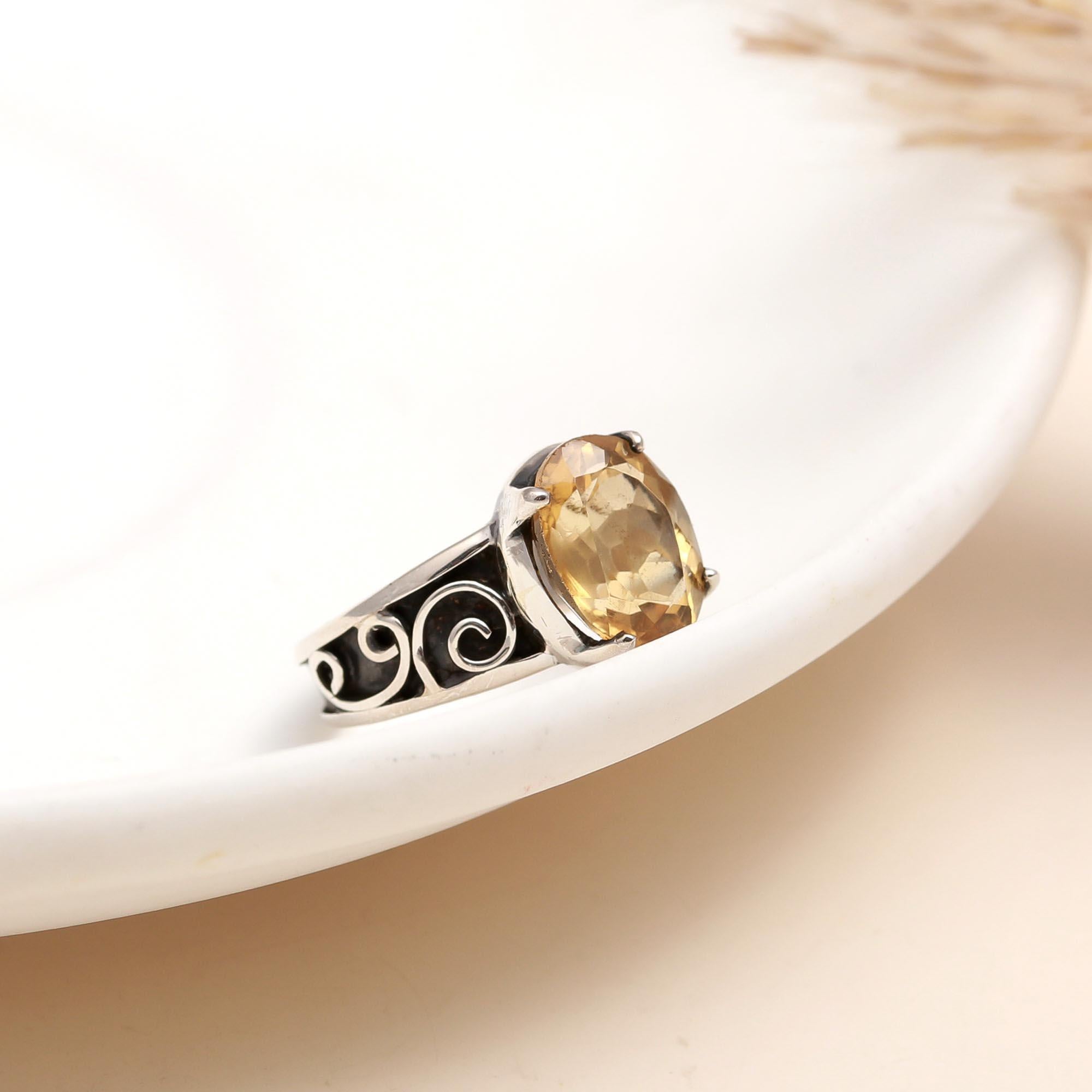 The Golden Scroll: Citrine & Silver Vintage Ring