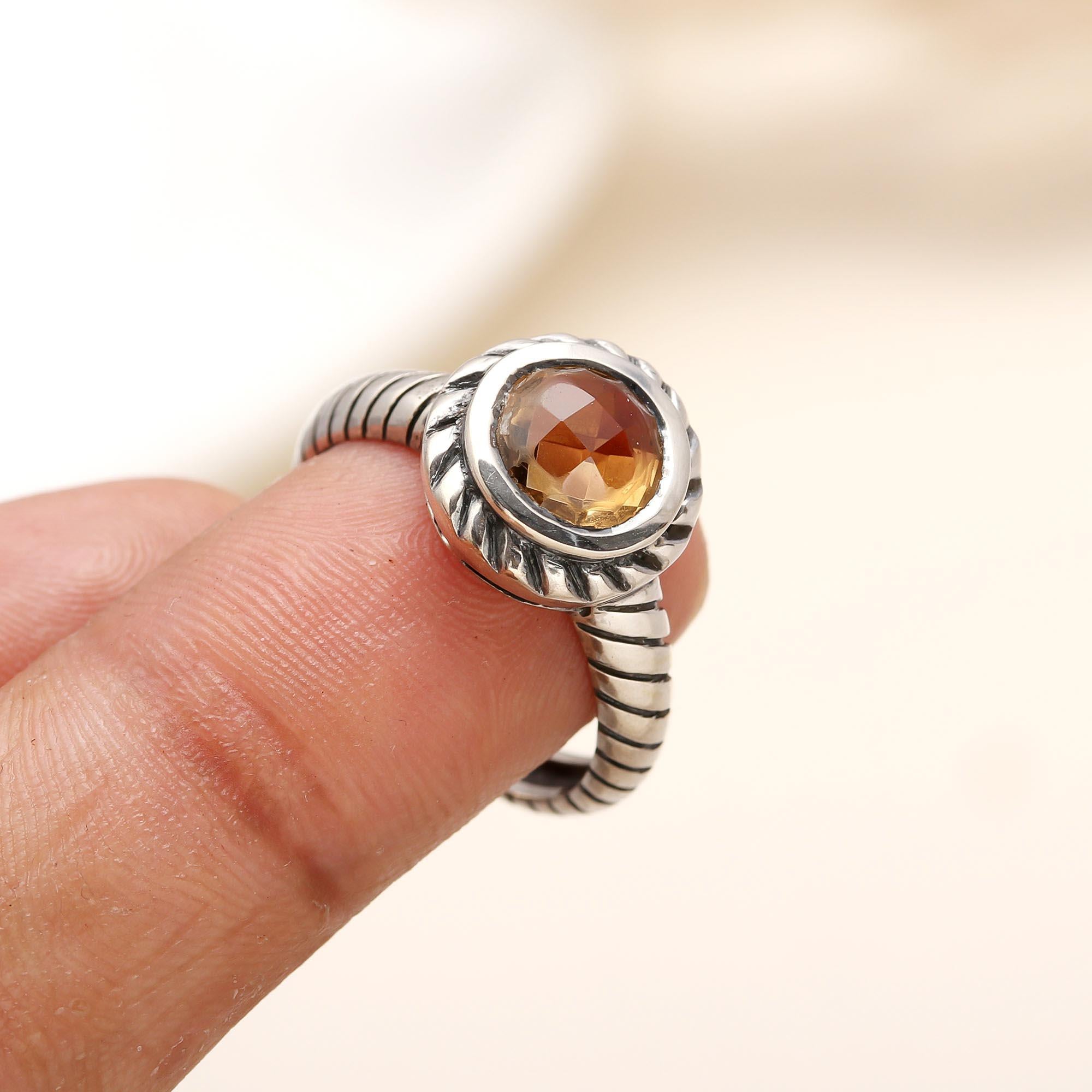 925 Silver Round Citrine Ring