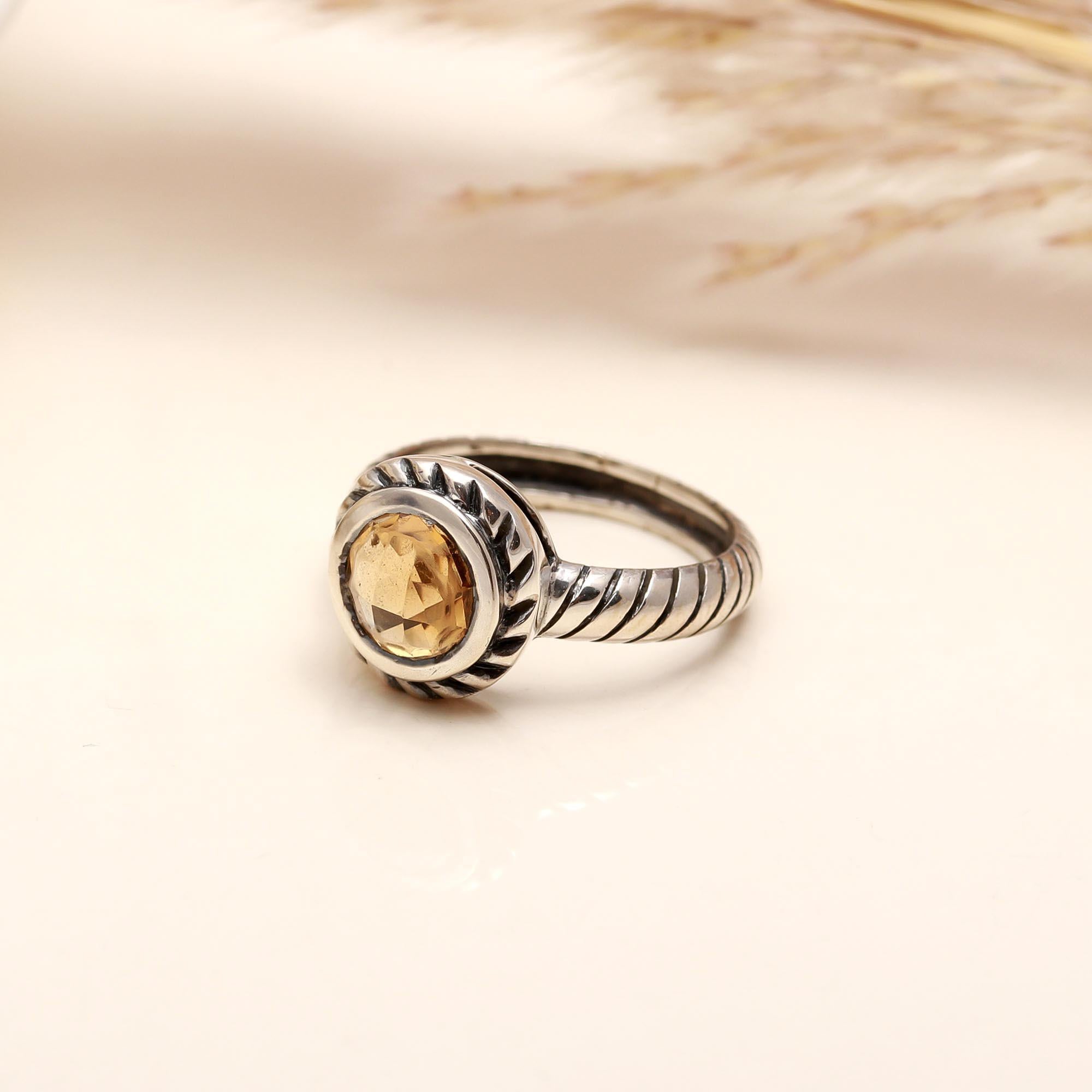 925 Silver Round Citrine Ring