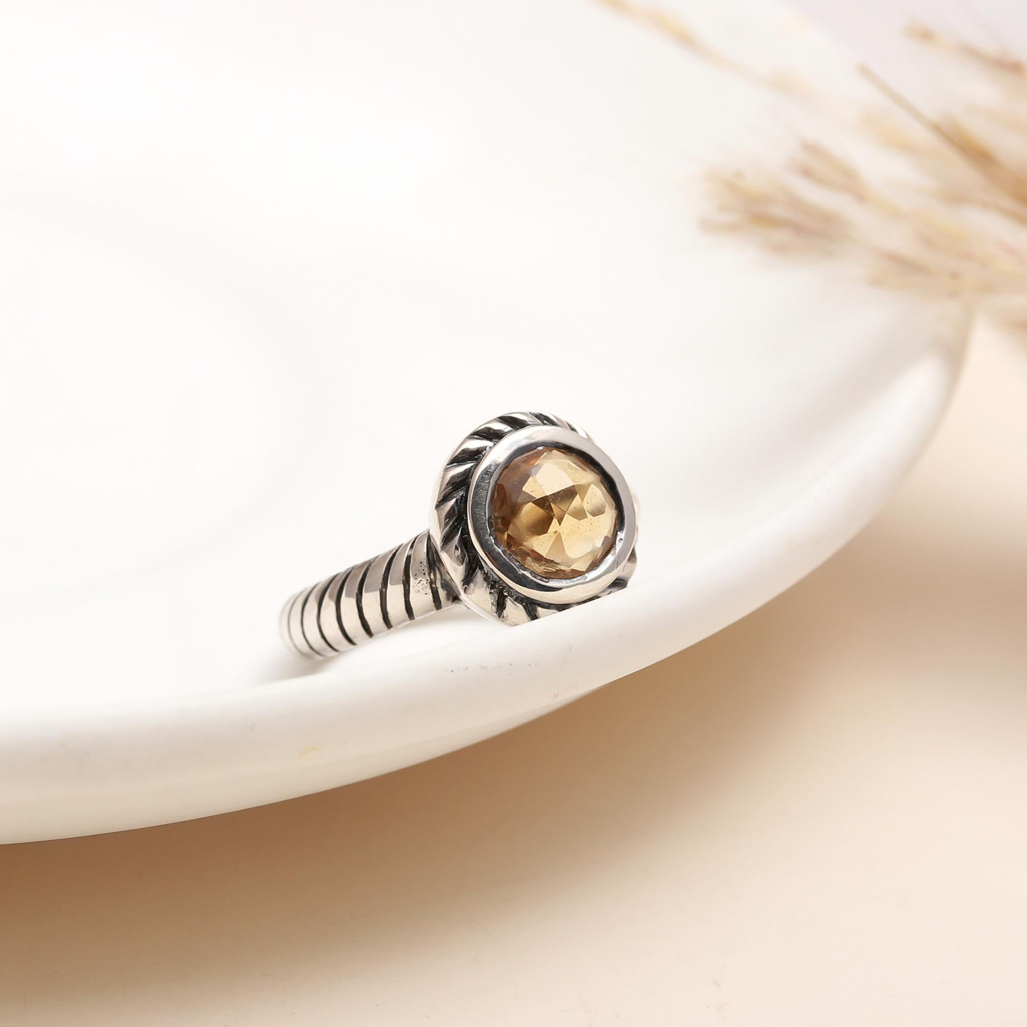 925 Silver Round Citrine Ring