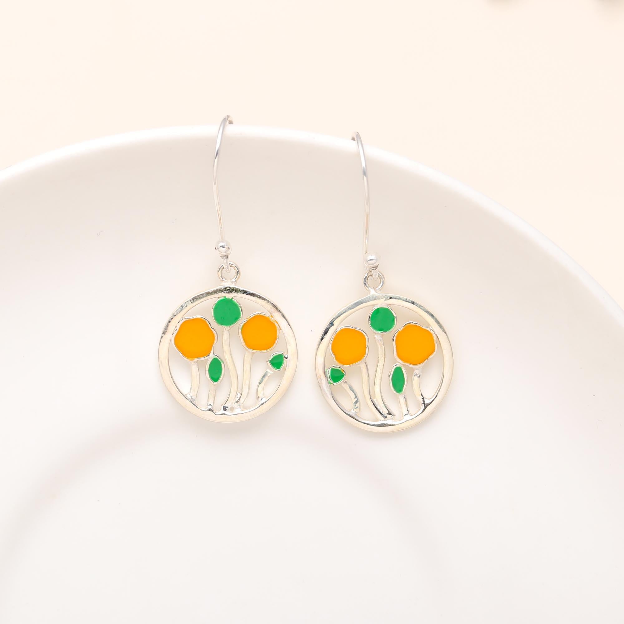 925 Silver Enamel Flower Dangle Earrings