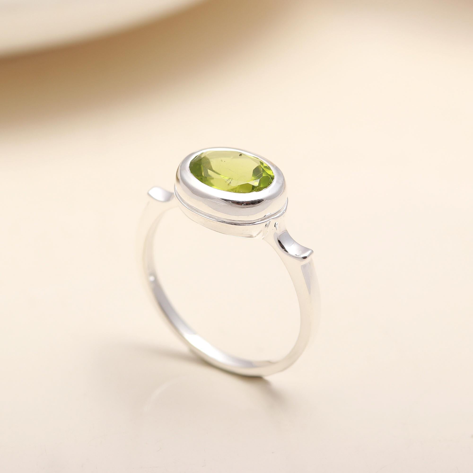 925 Silver Peridot Solitaire Ring