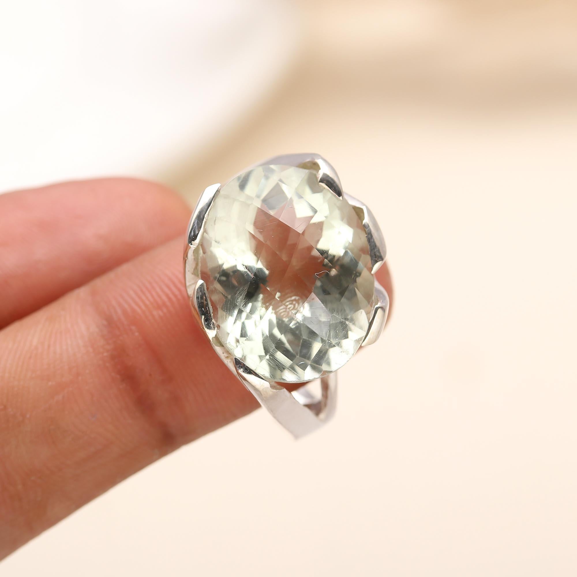 925 Silver Green Amethyst Ring
