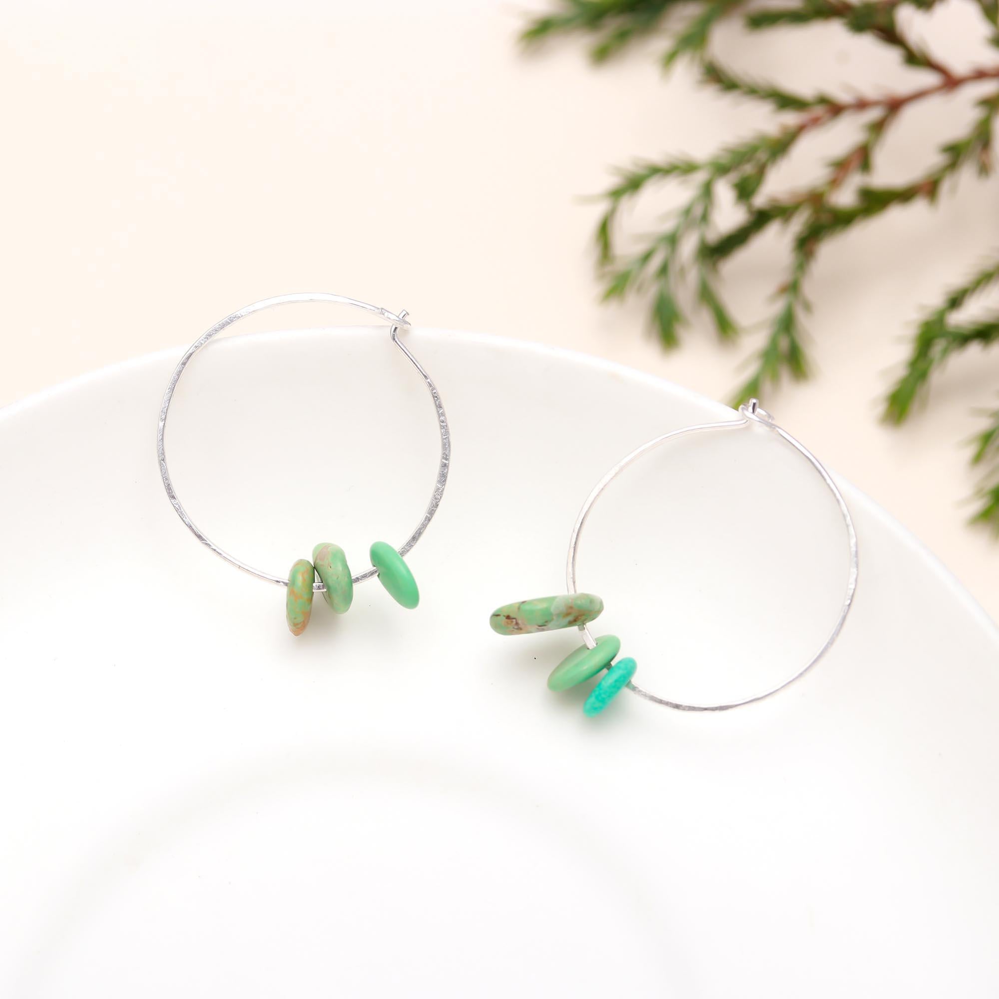 925 Sterling Silver Turquoise Hoop Earrings