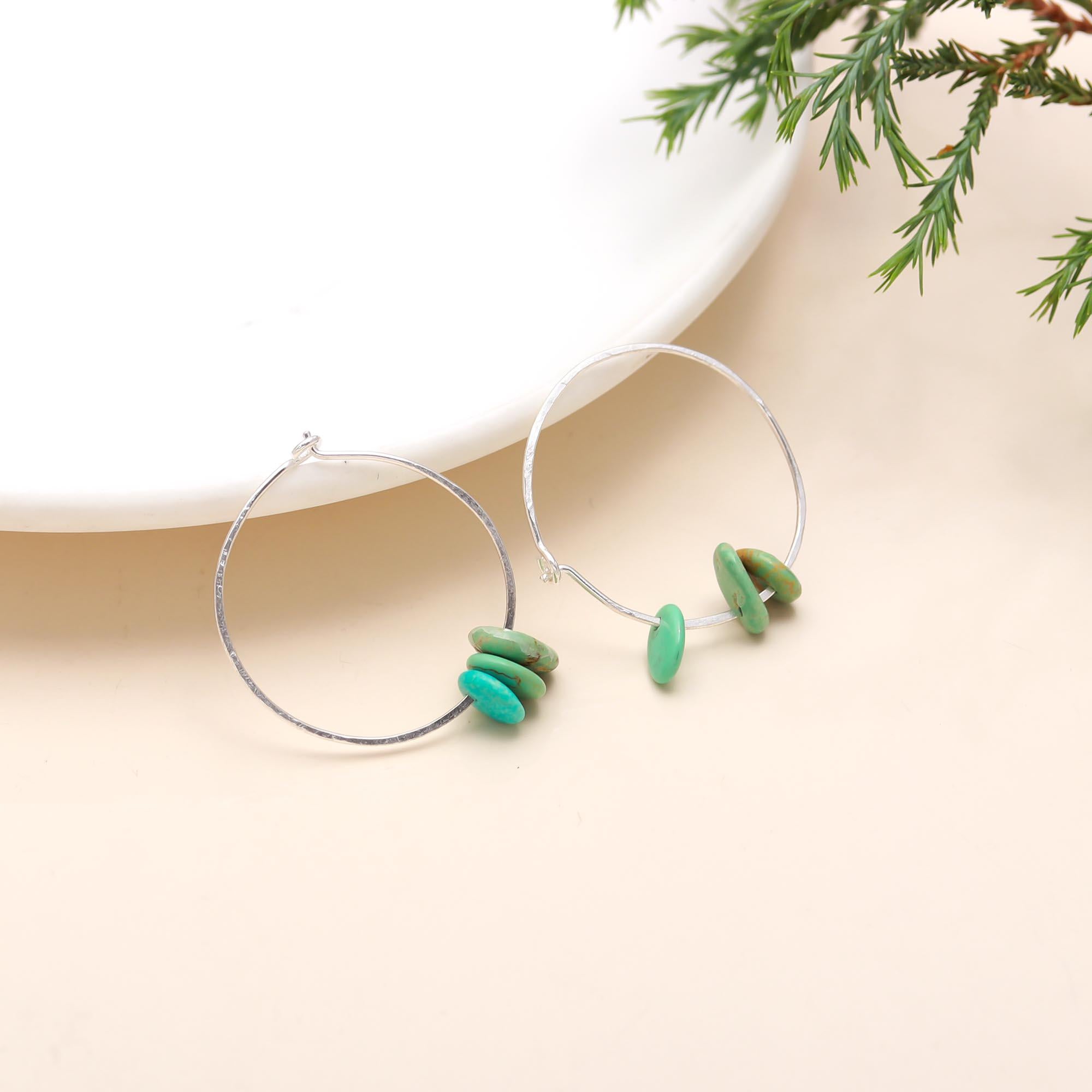 925 Sterling Silver Turquoise Hoop Earrings