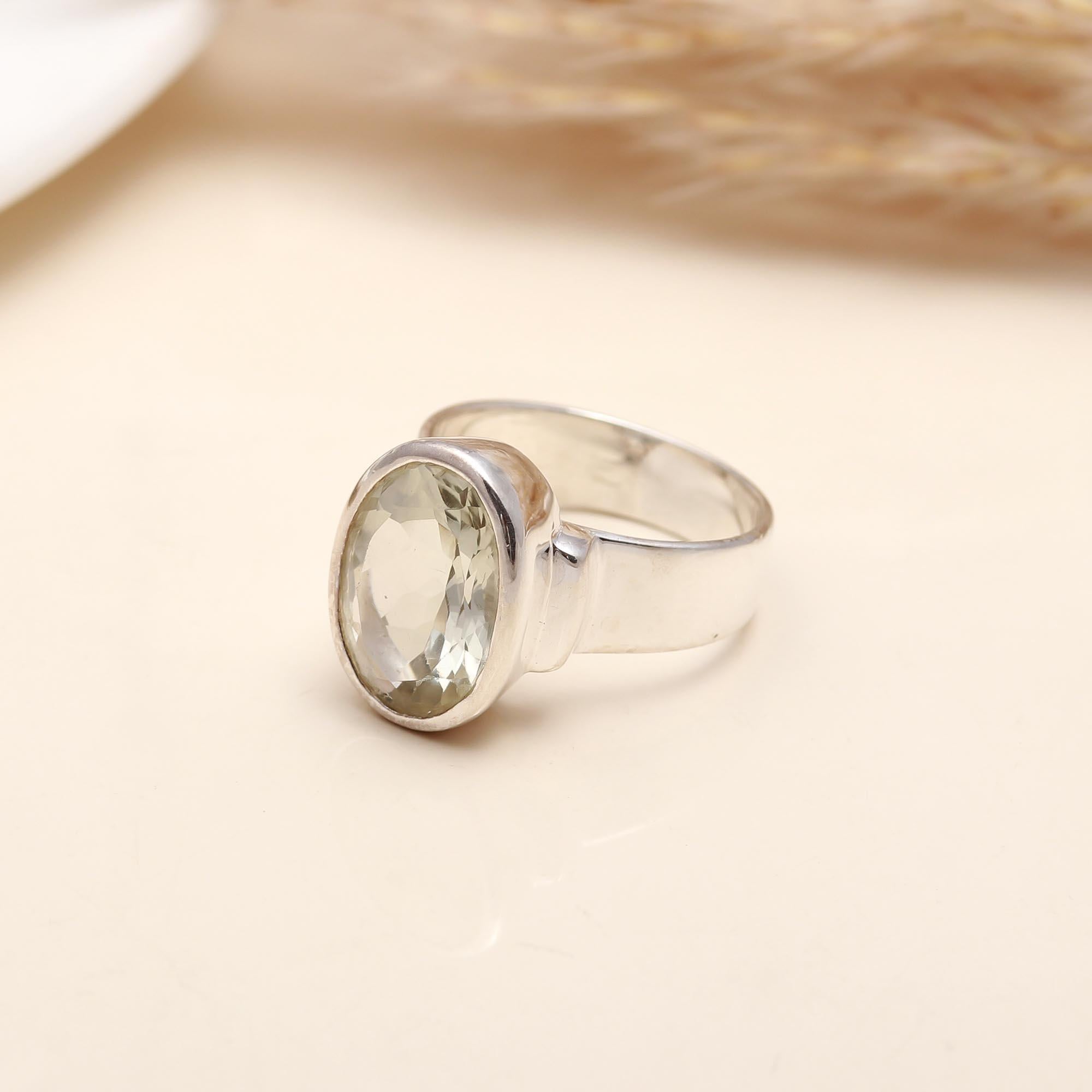 925 Silver Oval Green Amethyst Ring