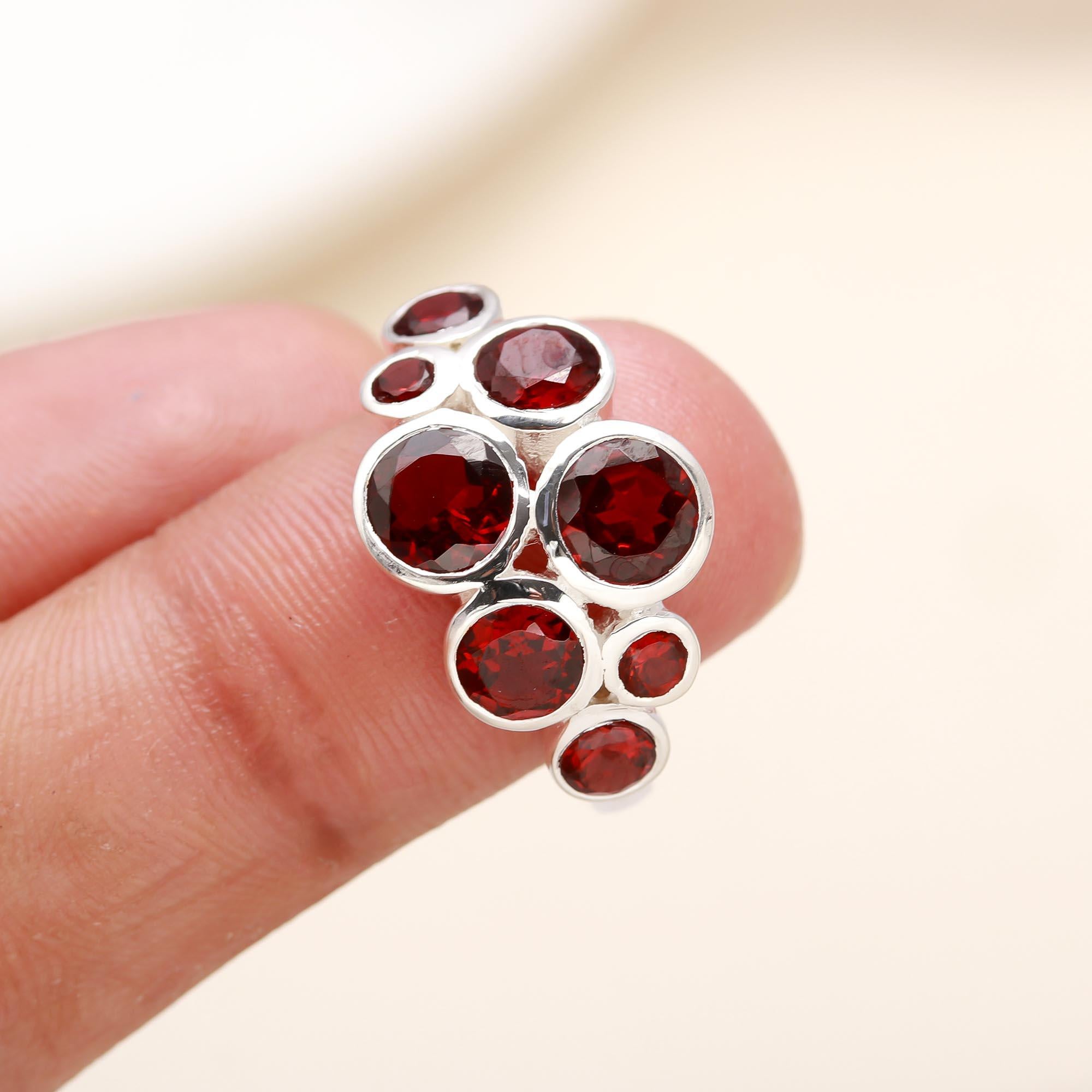 925 Silver Multi Garnet Cluster Ring