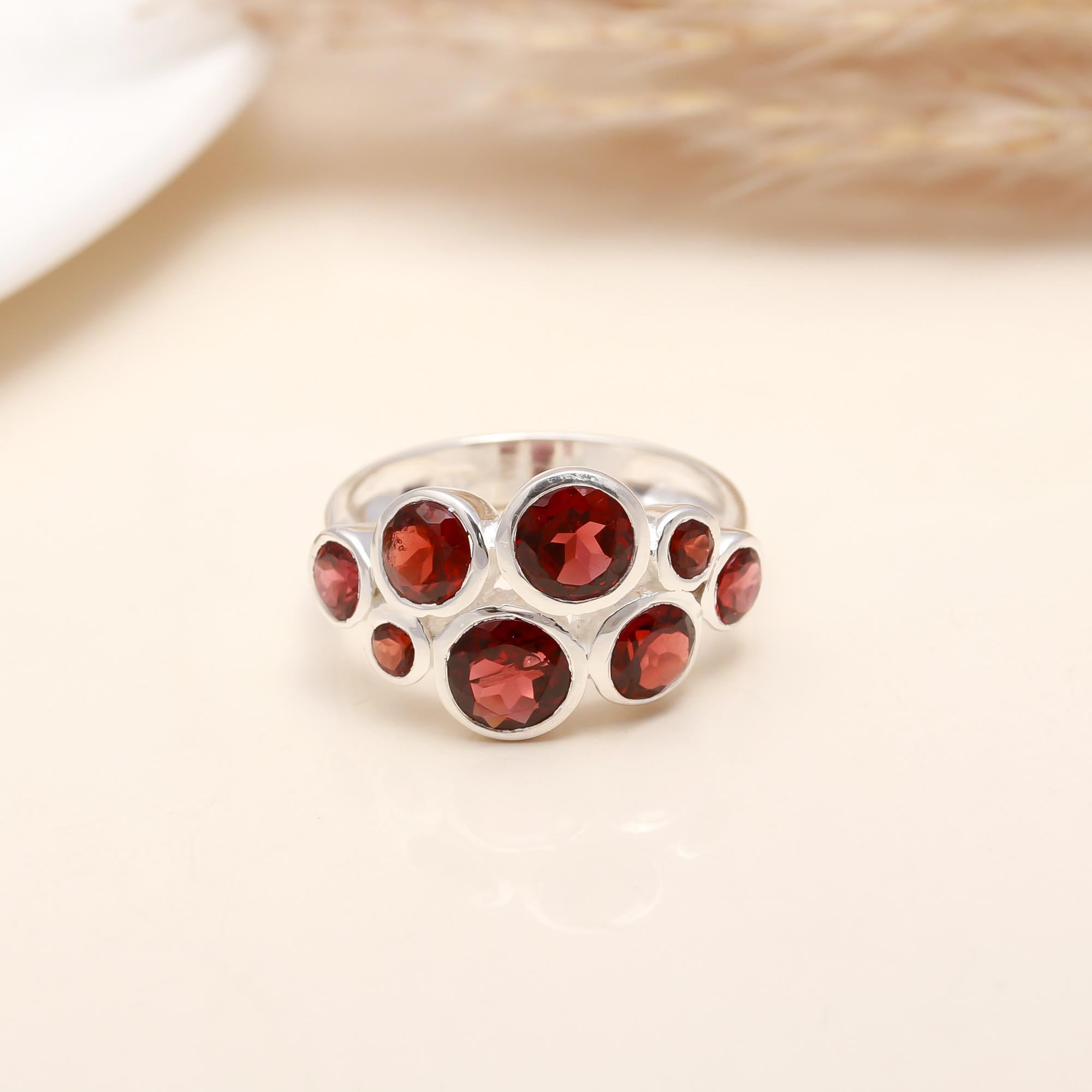 925 Silver Multi Garnet Cluster Ring
