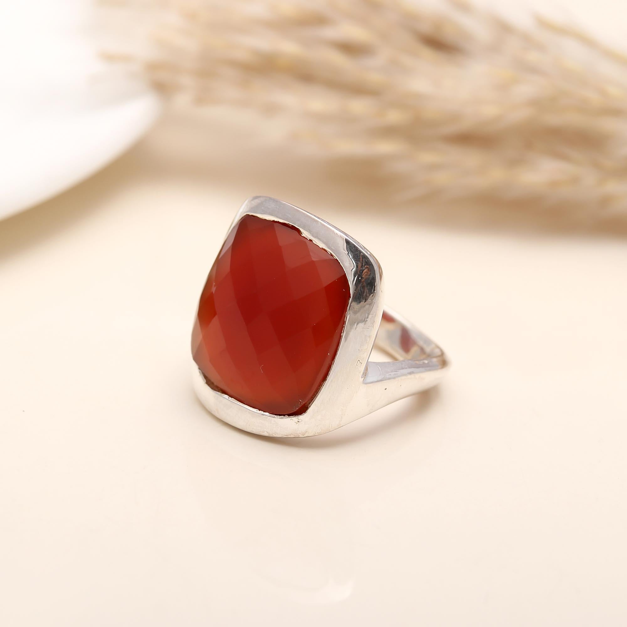 925 Silver Red Carnelian Ring