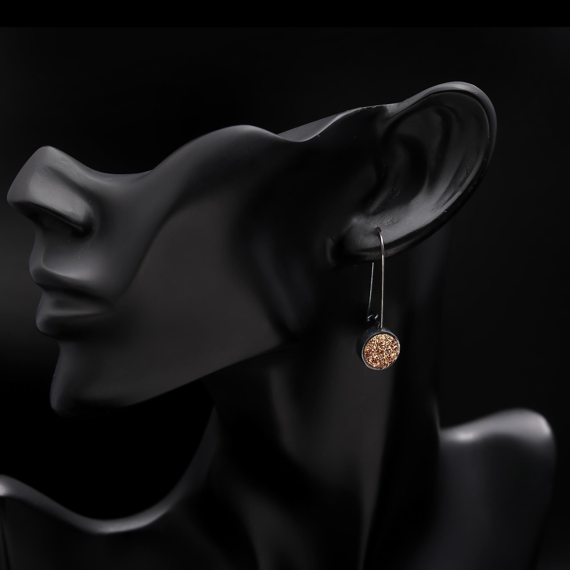 The Gilded Eclipse: Titanium Gold Drusy Oxidized Silver Earrings