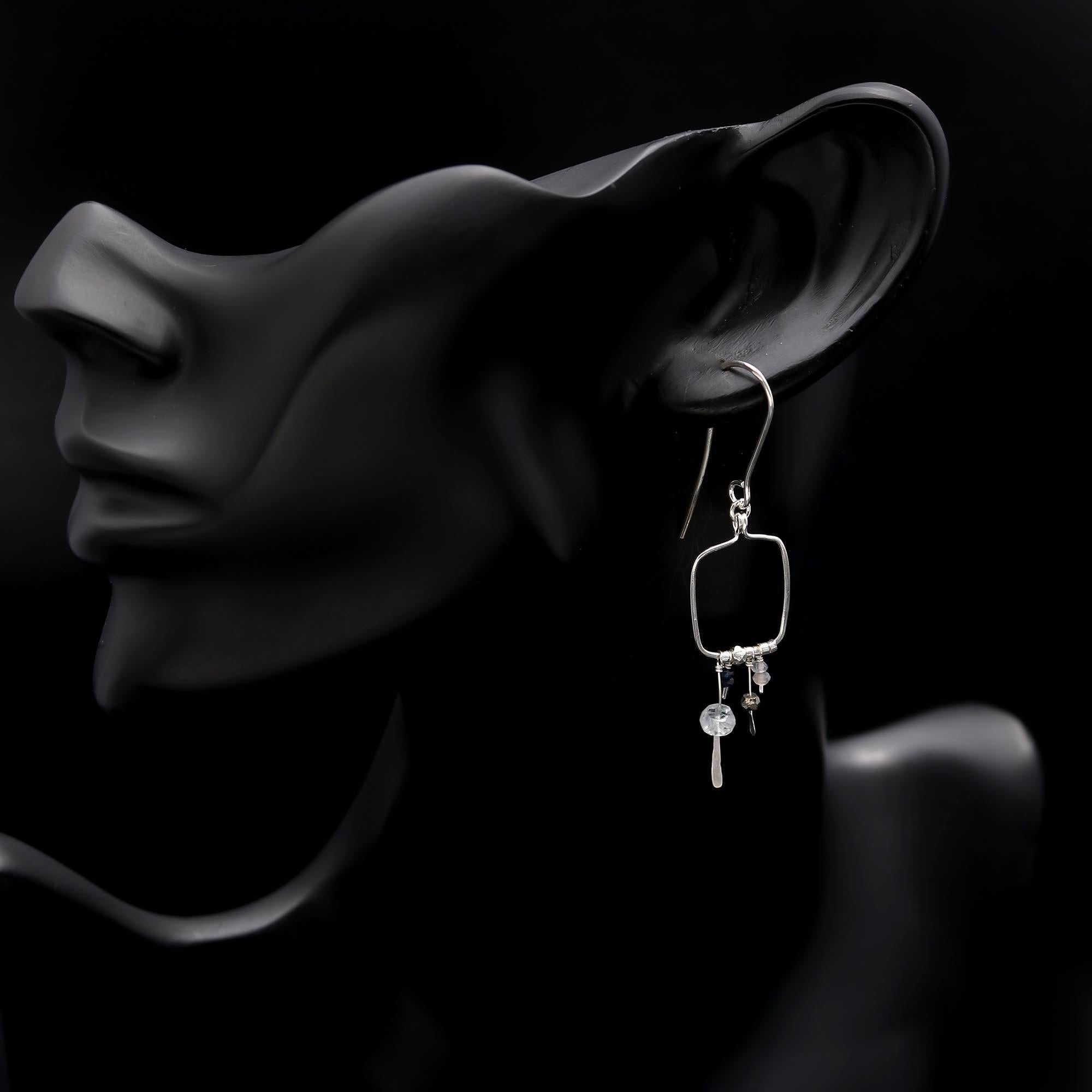 The Ethereal Mosaic: Beaded Silver Geometric Earrings
