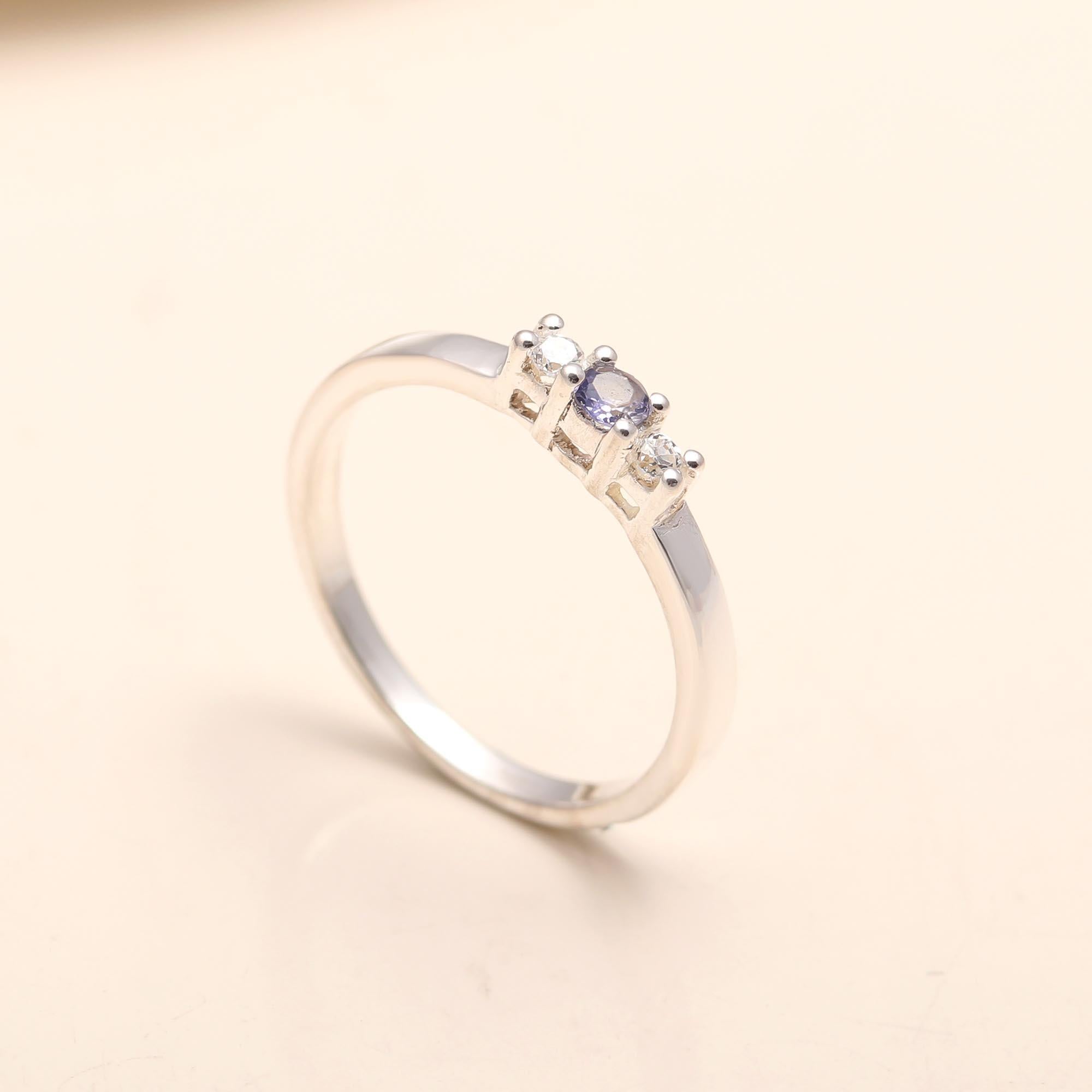 Trio design sterling silver CZ ring with gemstones