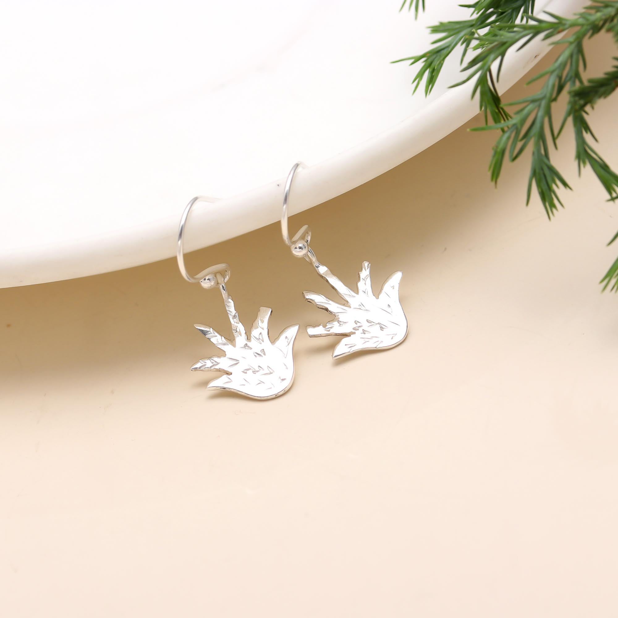 925 Silver Palm Leaf Dangle Earrings