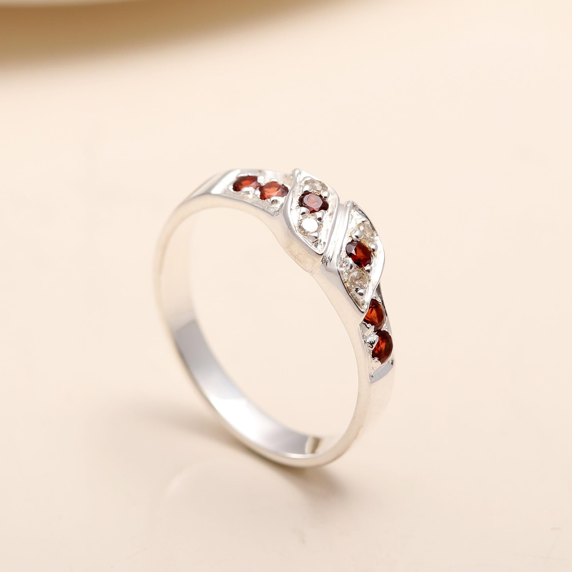Romantic garnet and white CZ gemstone ring for gifting