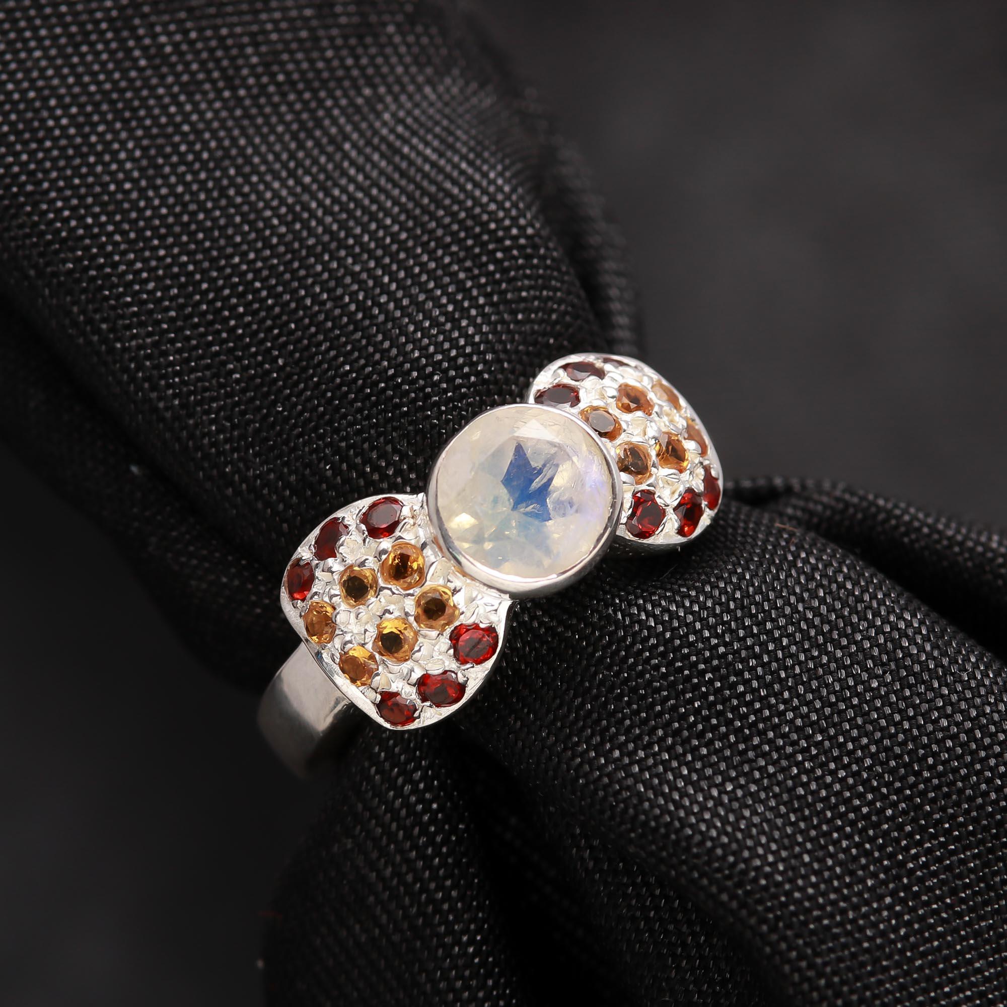 Sterling silver gemstone ring with moonstone and accent stones