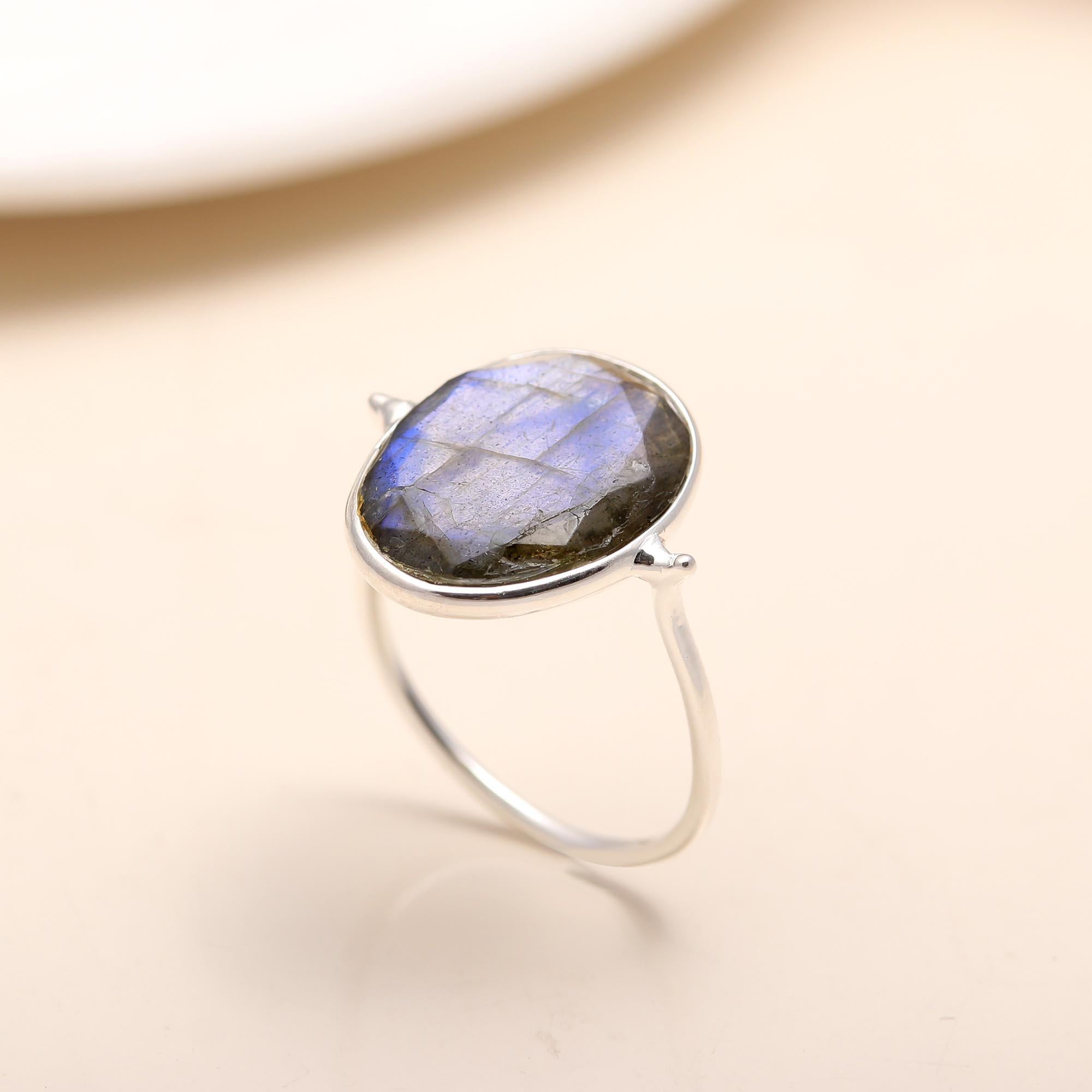 925 Silver Oval Labradorite Statement Ring close-up