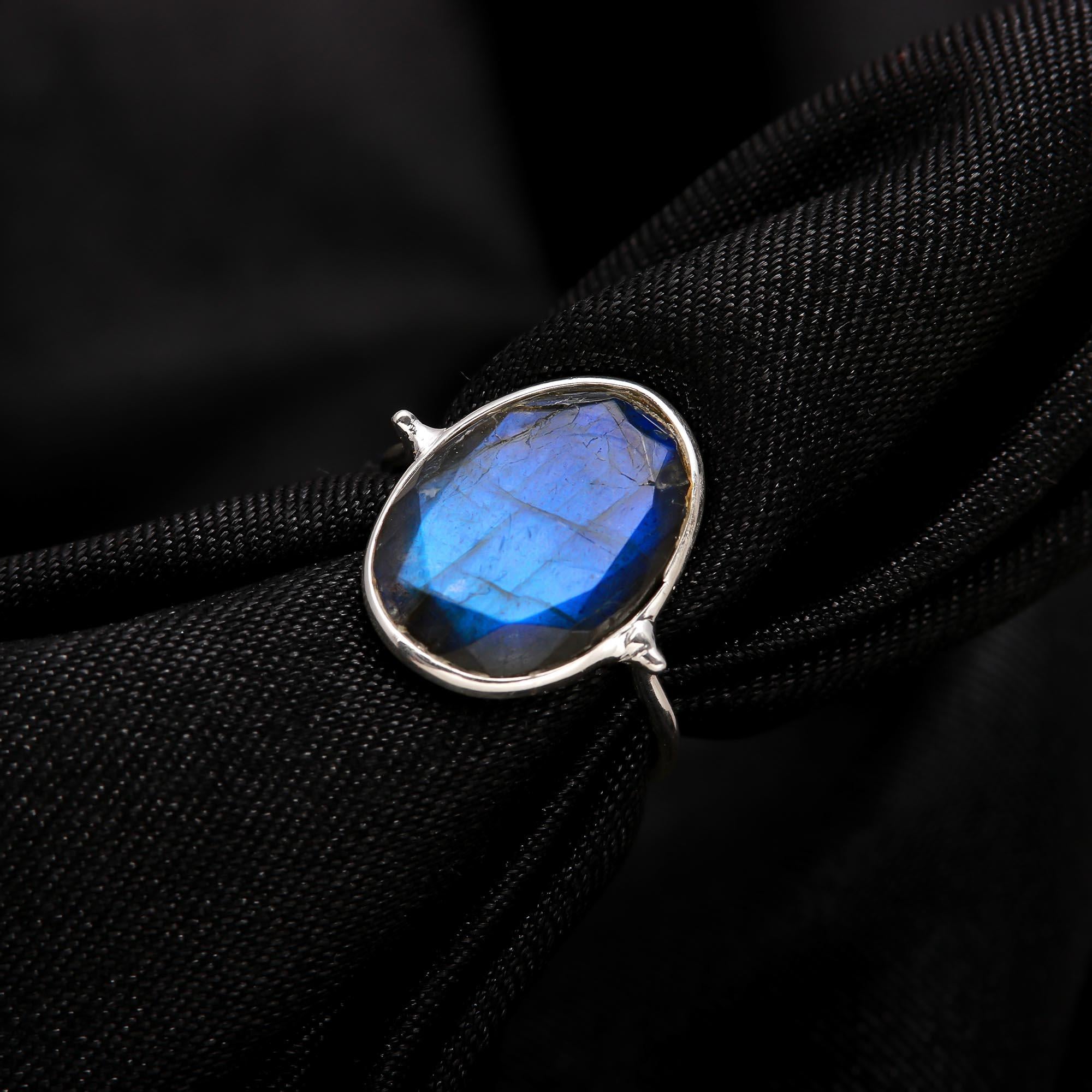 925 silver oval labradorite statement ring