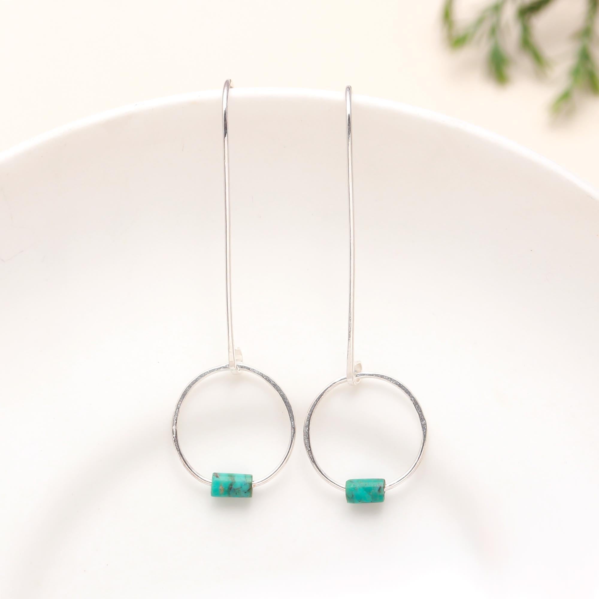 925 Sterling Silver Natural Turquoise Dangle Earrings