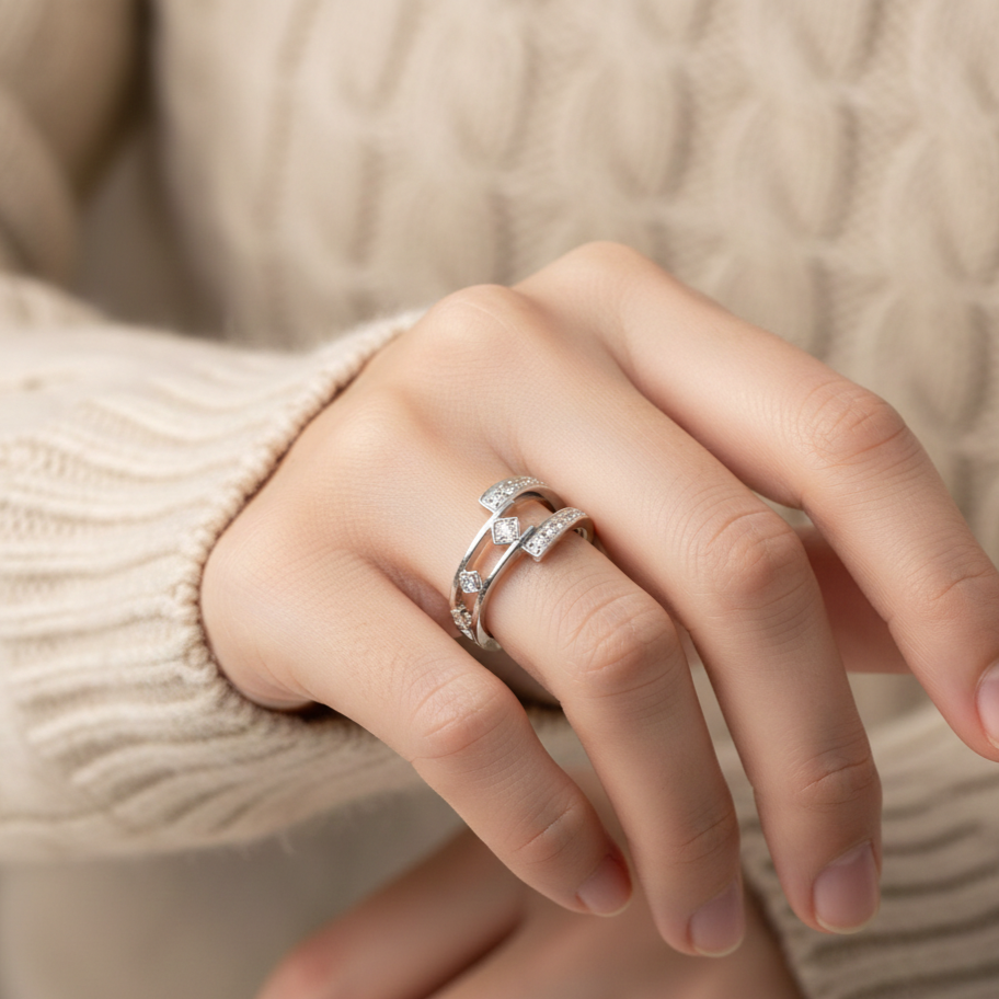 925 Silver Double Band CZ Open Ring