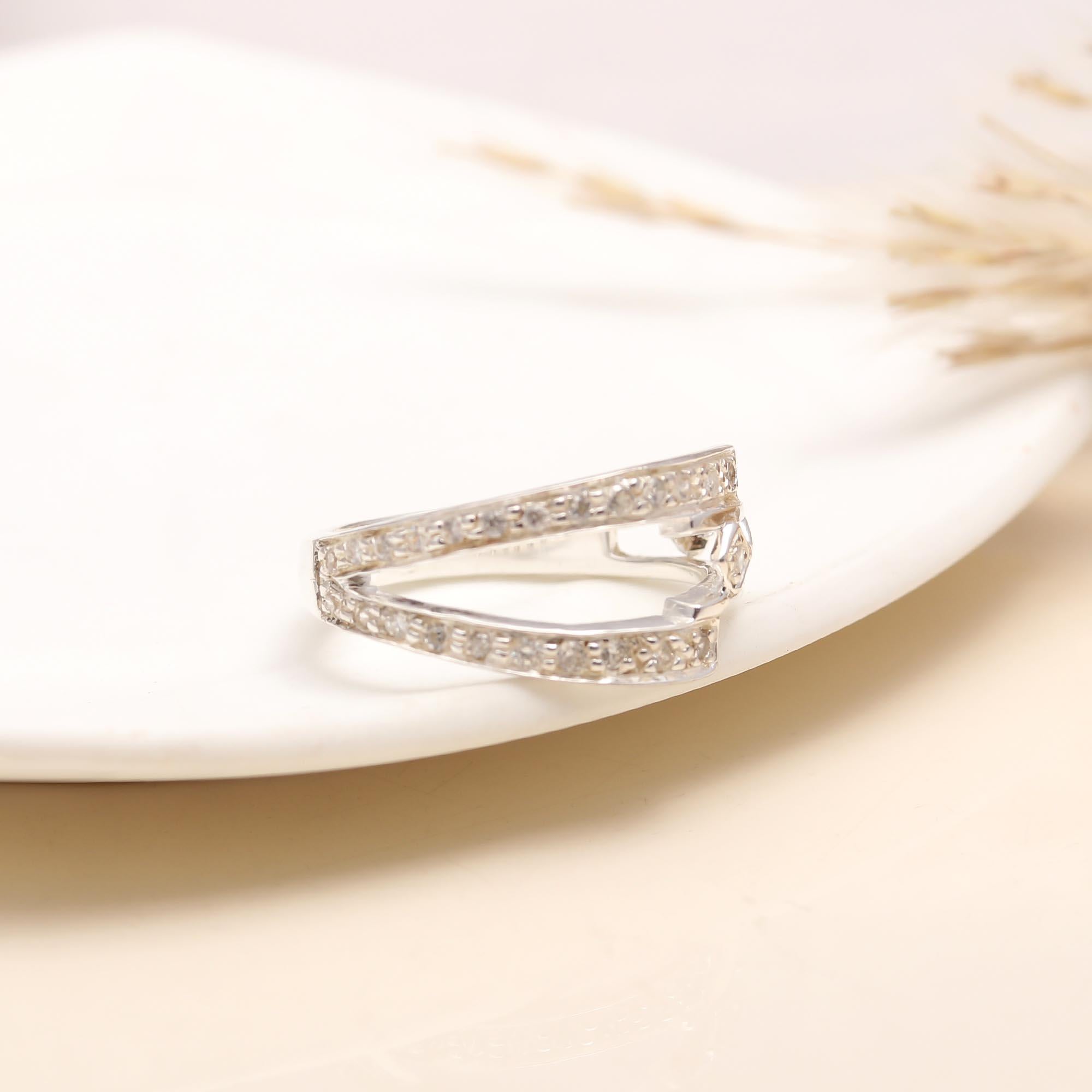 925 Silver Double Band CZ Open Ring close-up