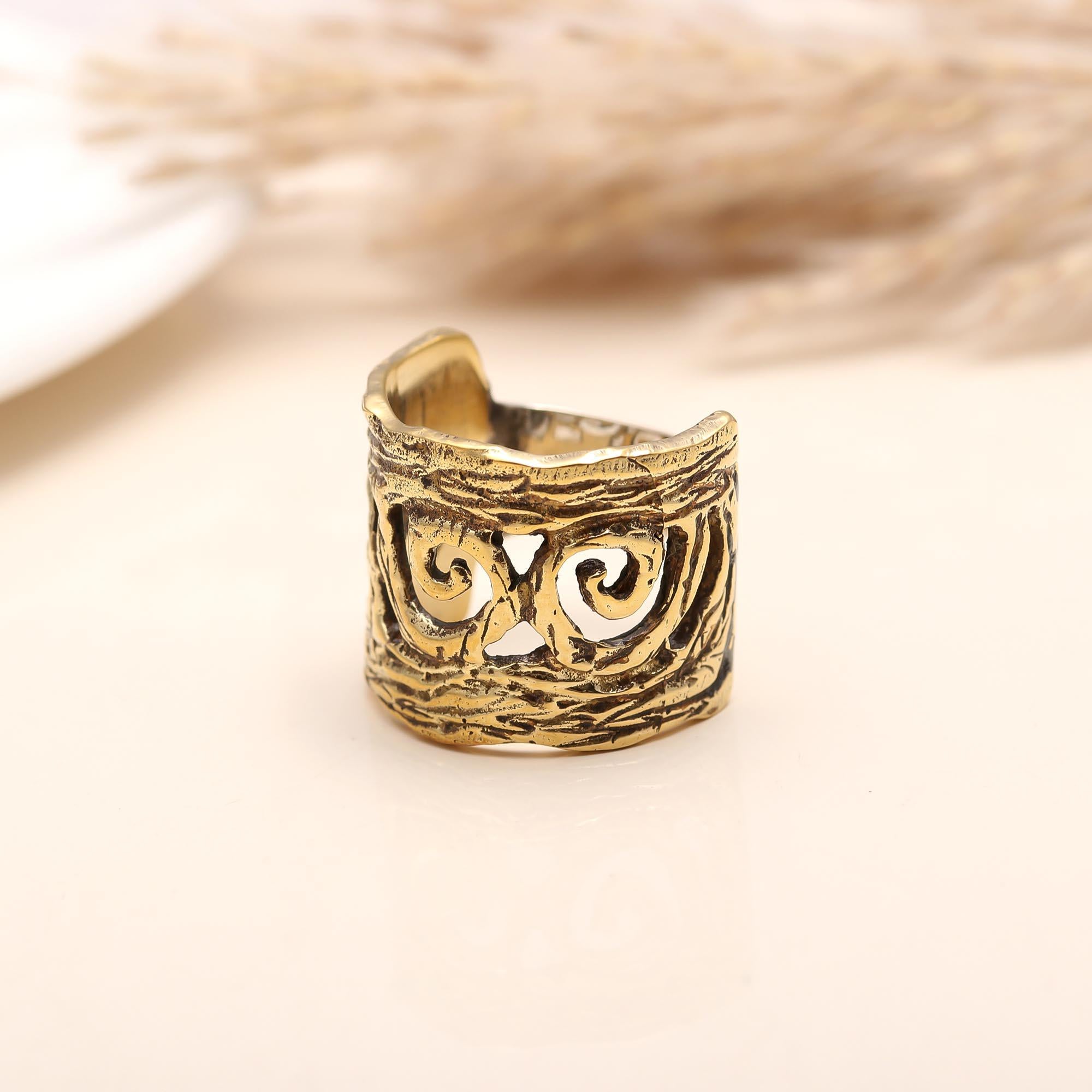 Gold plated textured swirl sterling silver ring