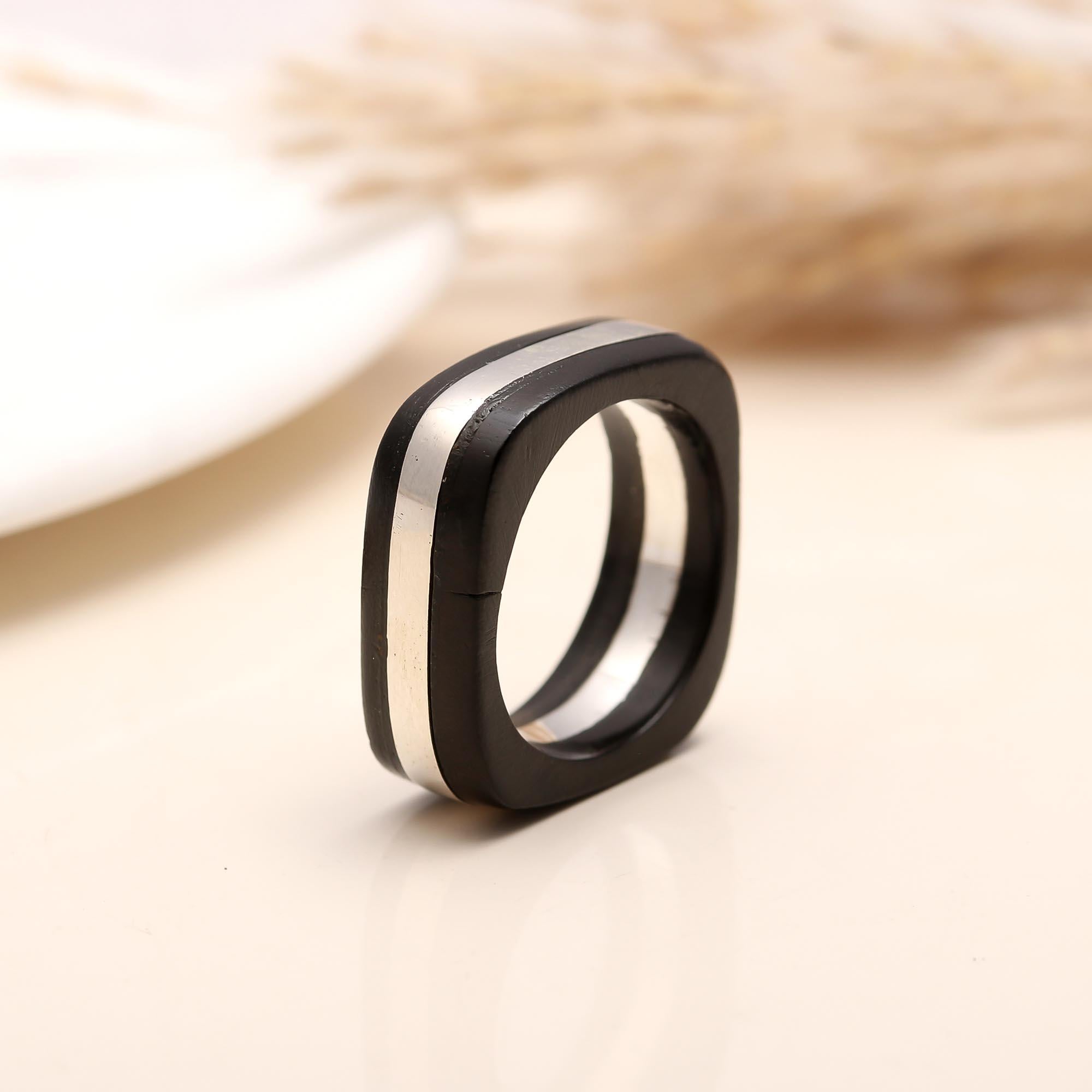 925 silver black and silver stripe ring