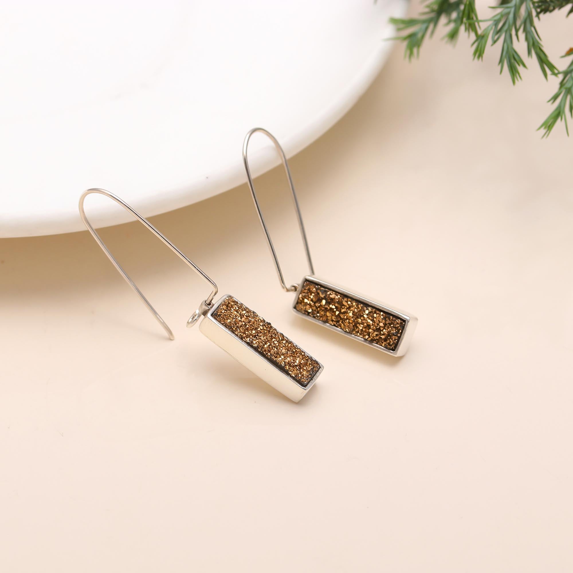 925 Silver Gold Druzy Hook Earrings