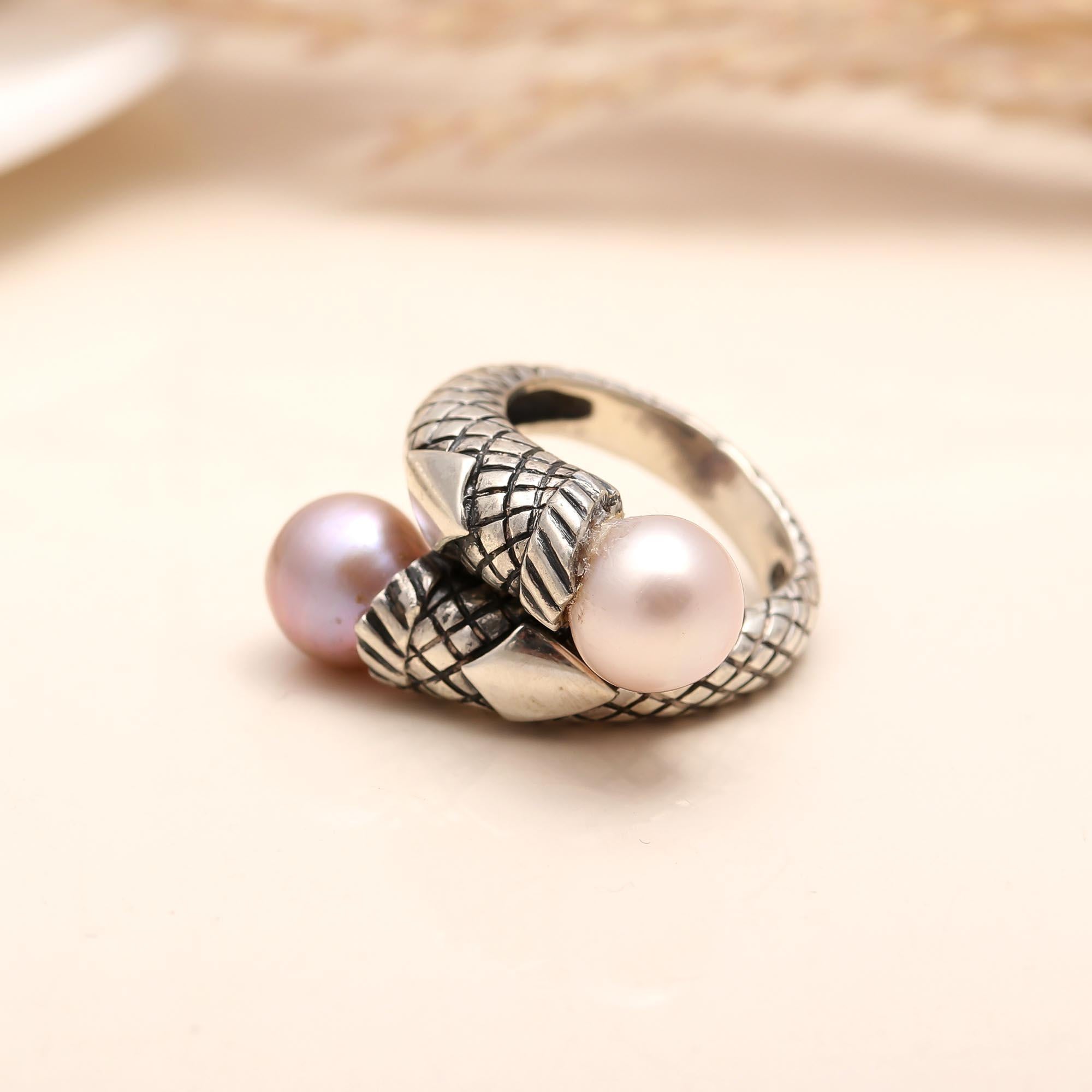 925 sterling silver snake wrap ring with pearl