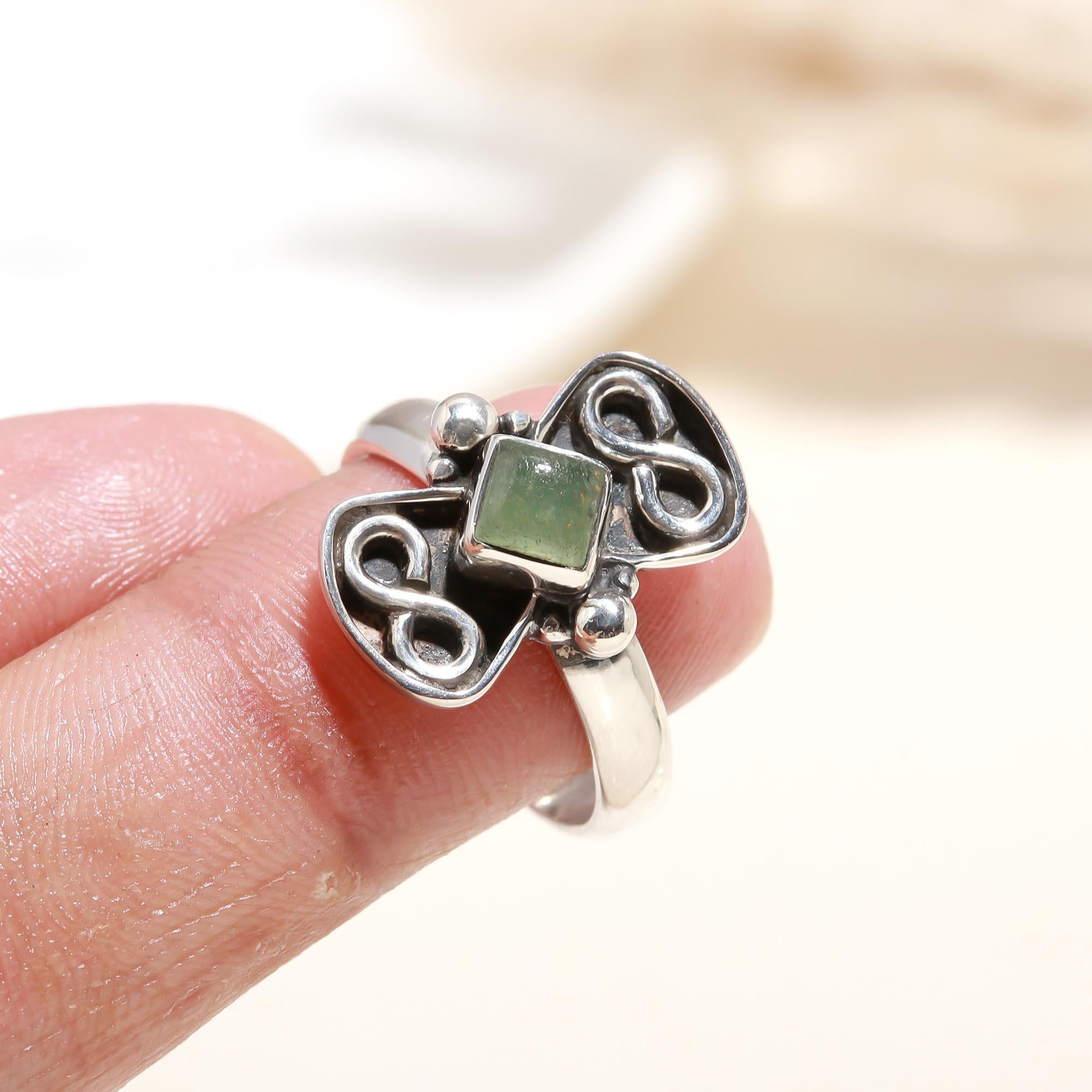 Green aventurine butterfly ring for women