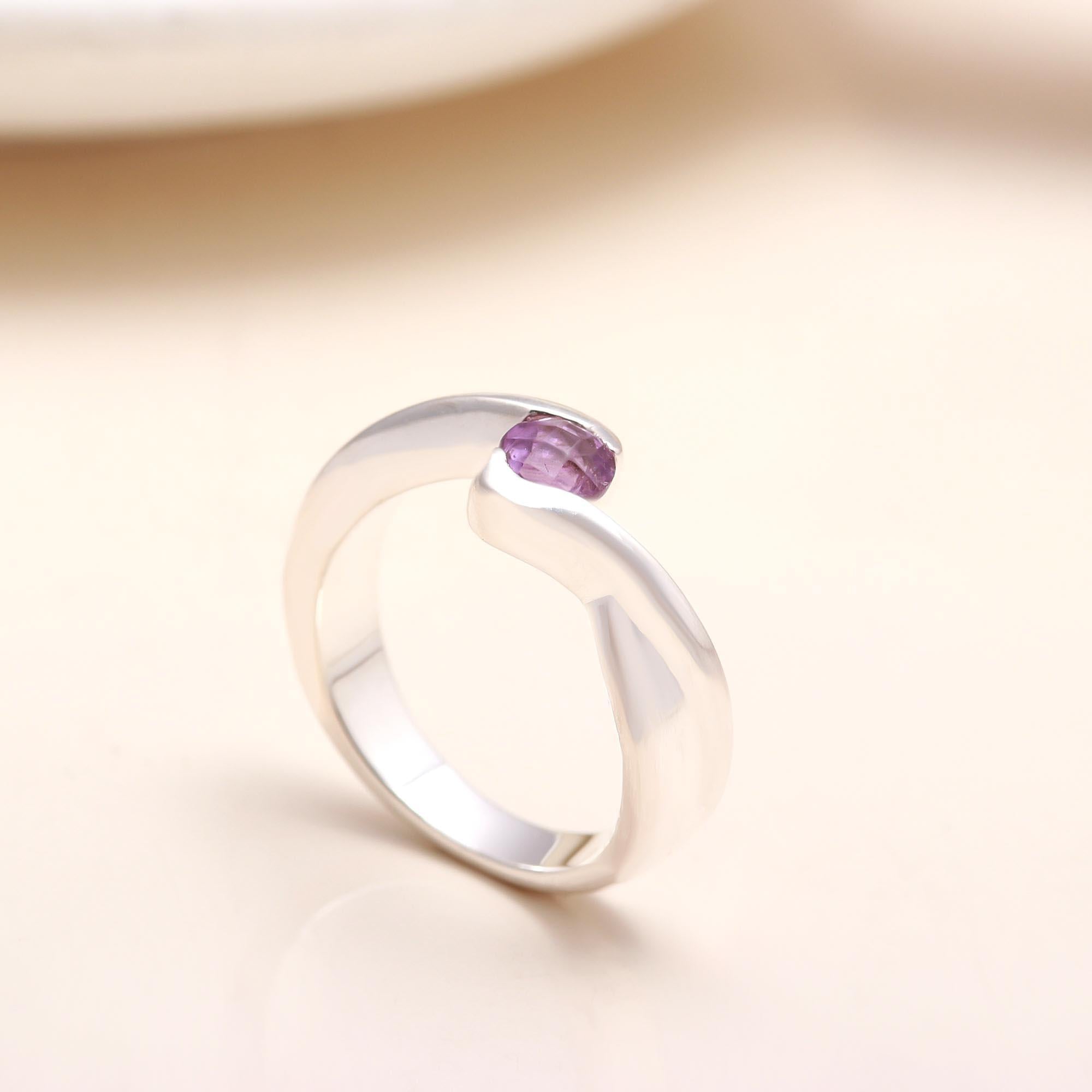 Handmade amethyst bypass ring in silver