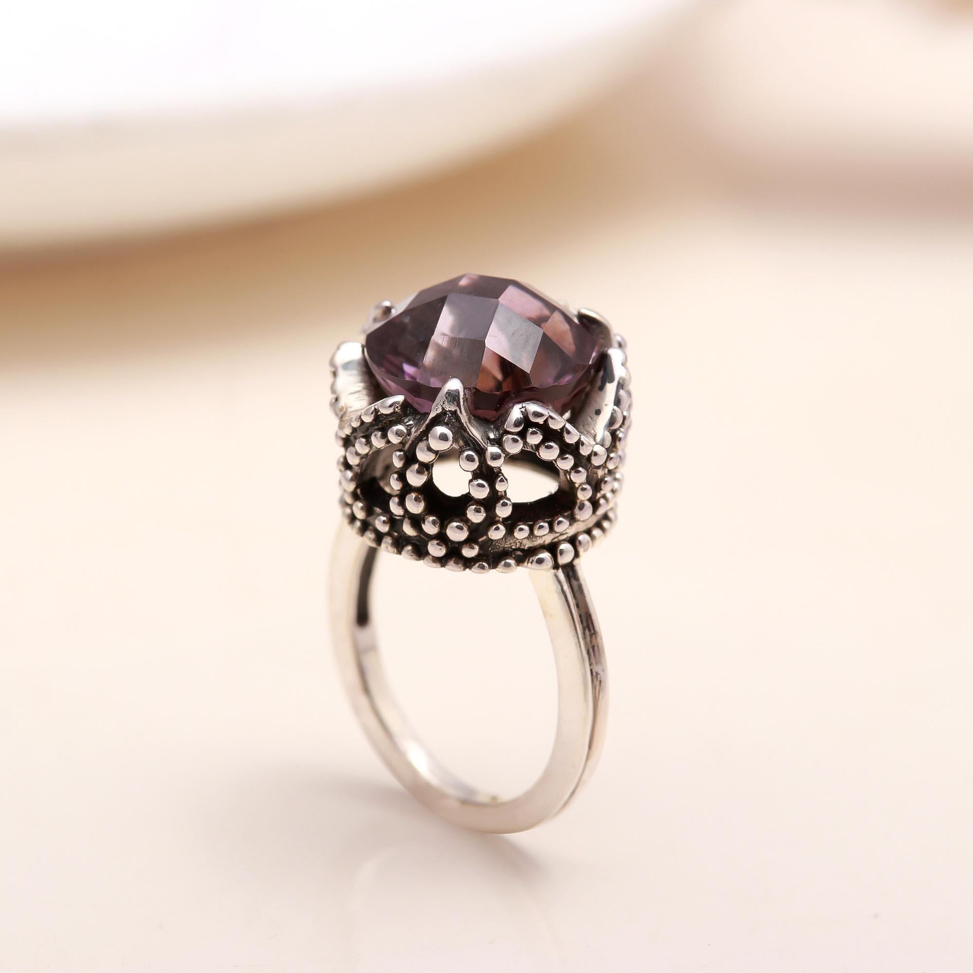 Handmade antique-style amethyst sterling silver ring