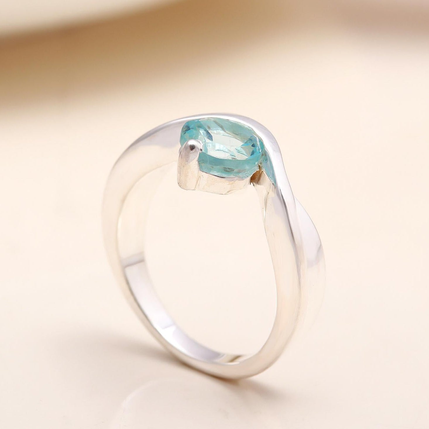 Handmade aquamarine sterling silver twist ring