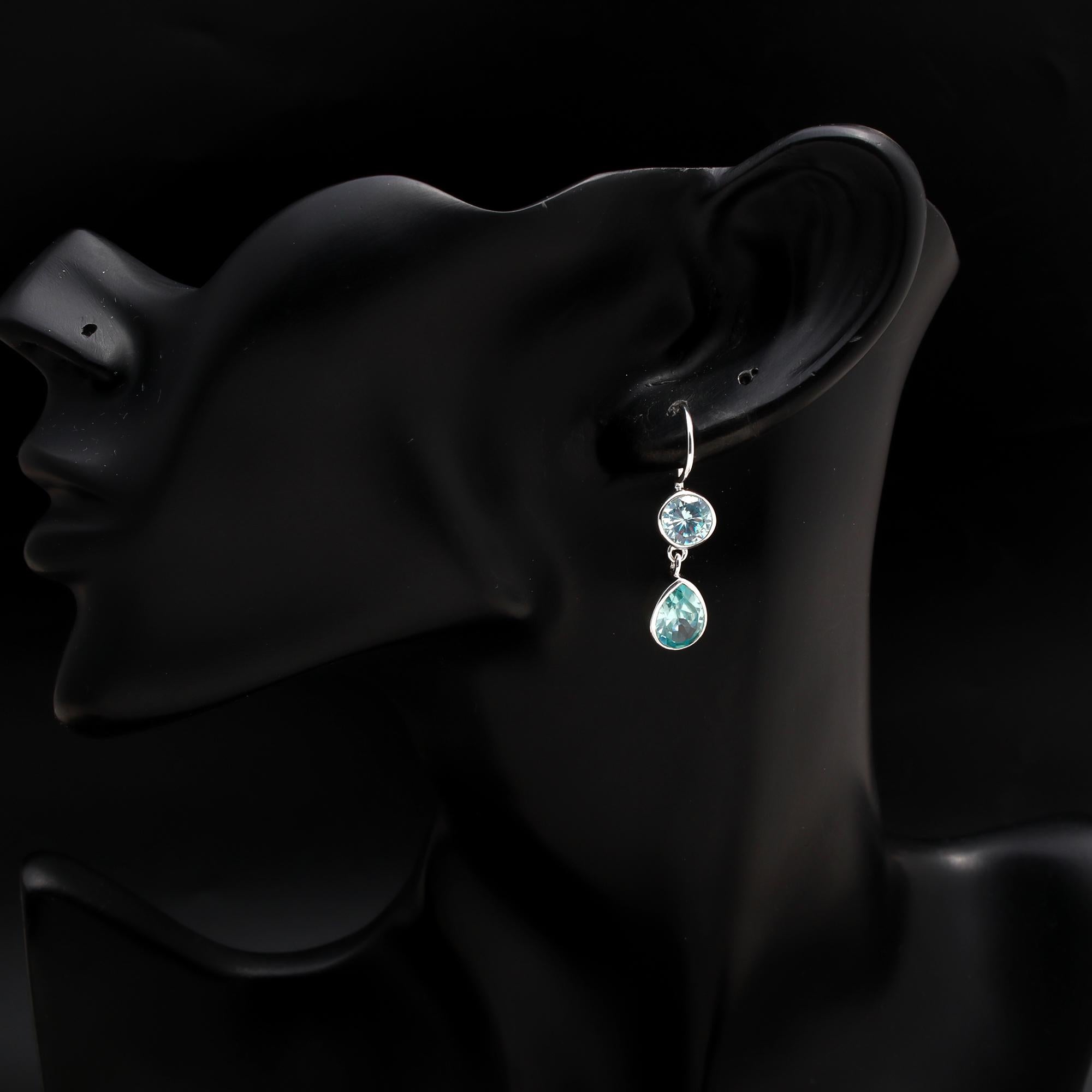 925 Silver Aqua Blue Topaz Teardrop Dangle Earrings