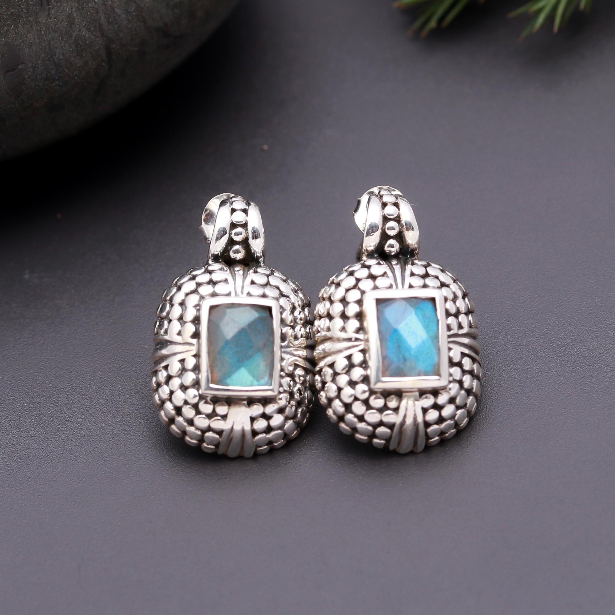925 Silver Labradorite Drop Earrings