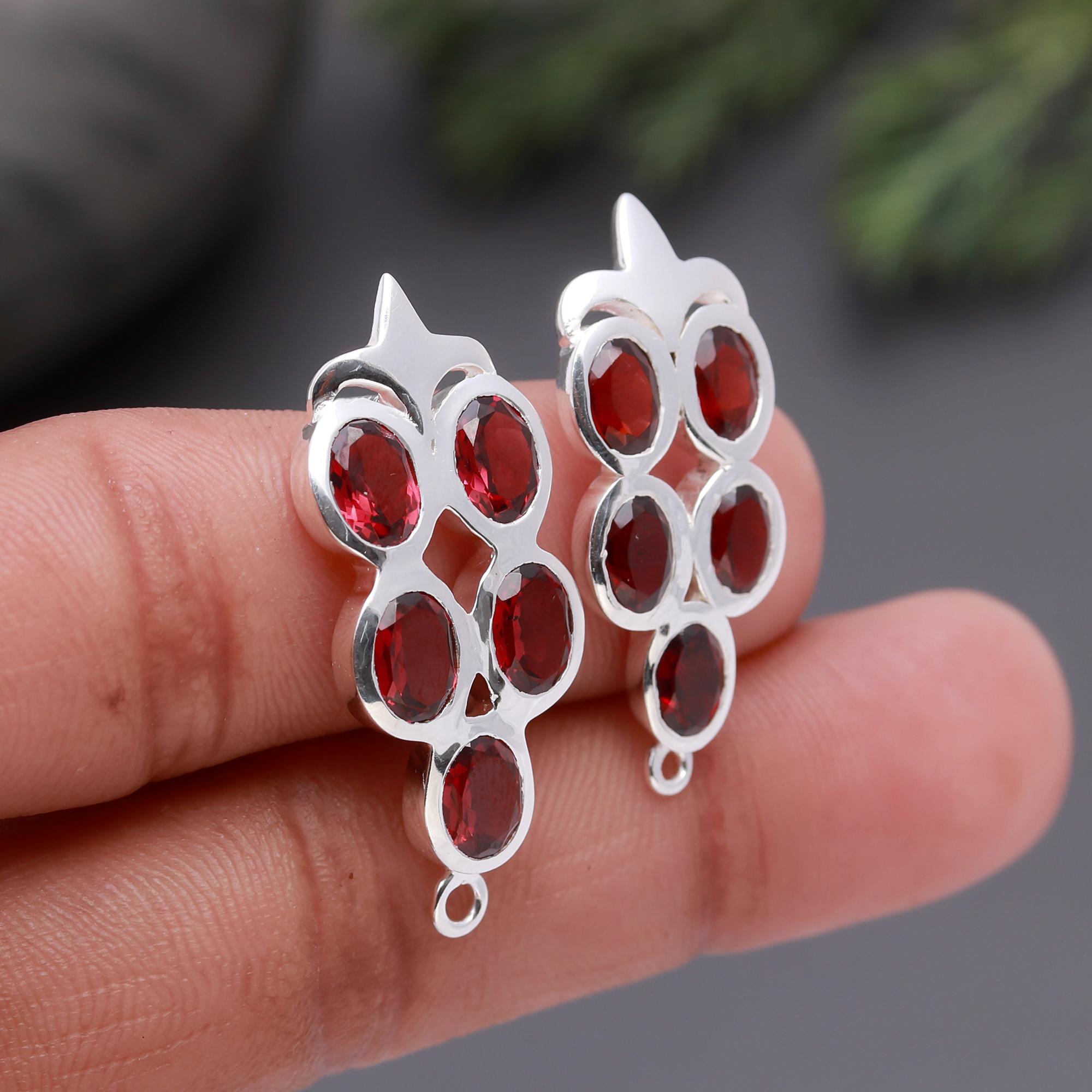 925 Silver Multi Garnet Cluster Earrings