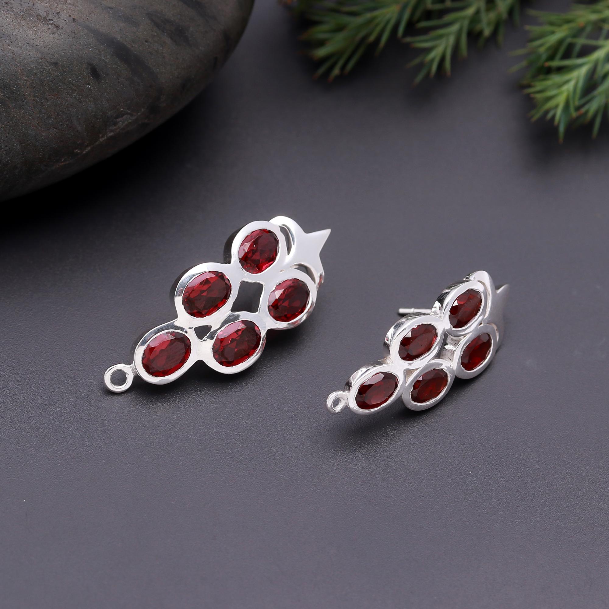 925 Silver Multi Garnet Cluster Earrings