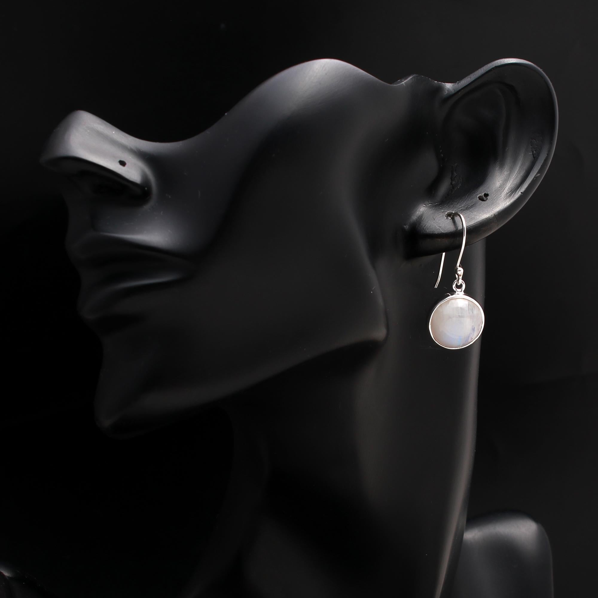 925 Silver Round Moonstone Dangle Earrings