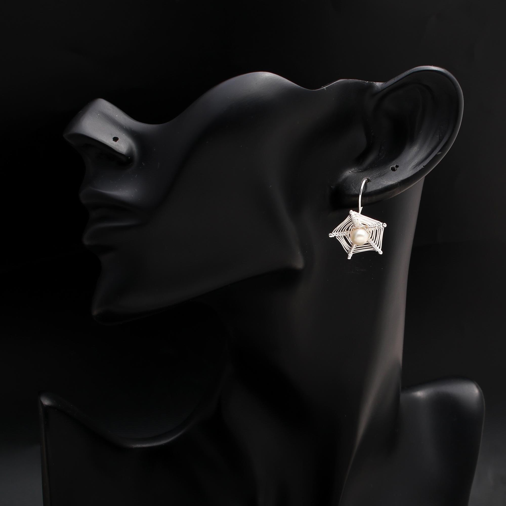 925 Silver Wire Wrapped Star Pearl Dangle Earrings