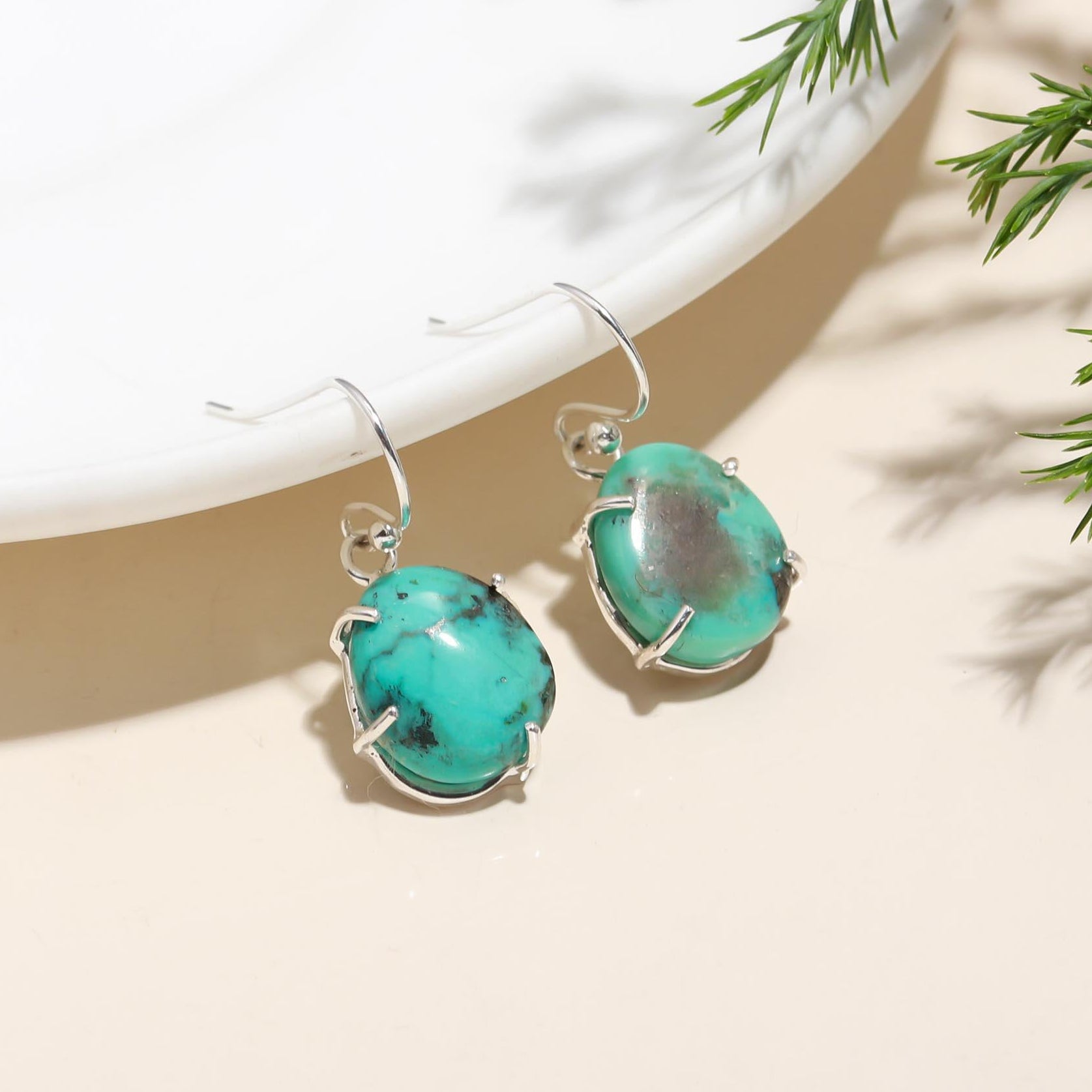 The Earthy Horizon: Organic Turquoise & Silver Drop Earrings
