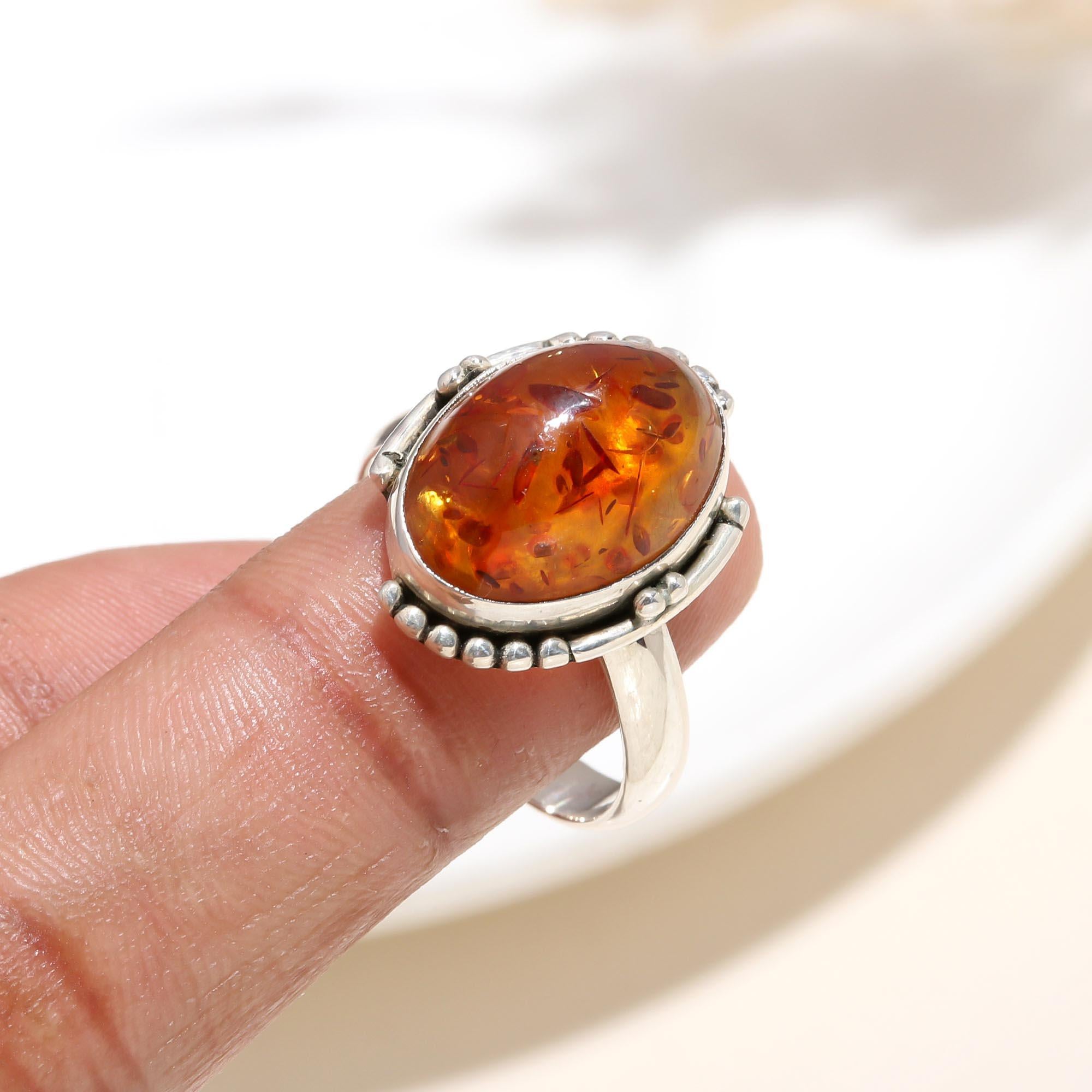Handcrafted Amber Sterling Silver Ring