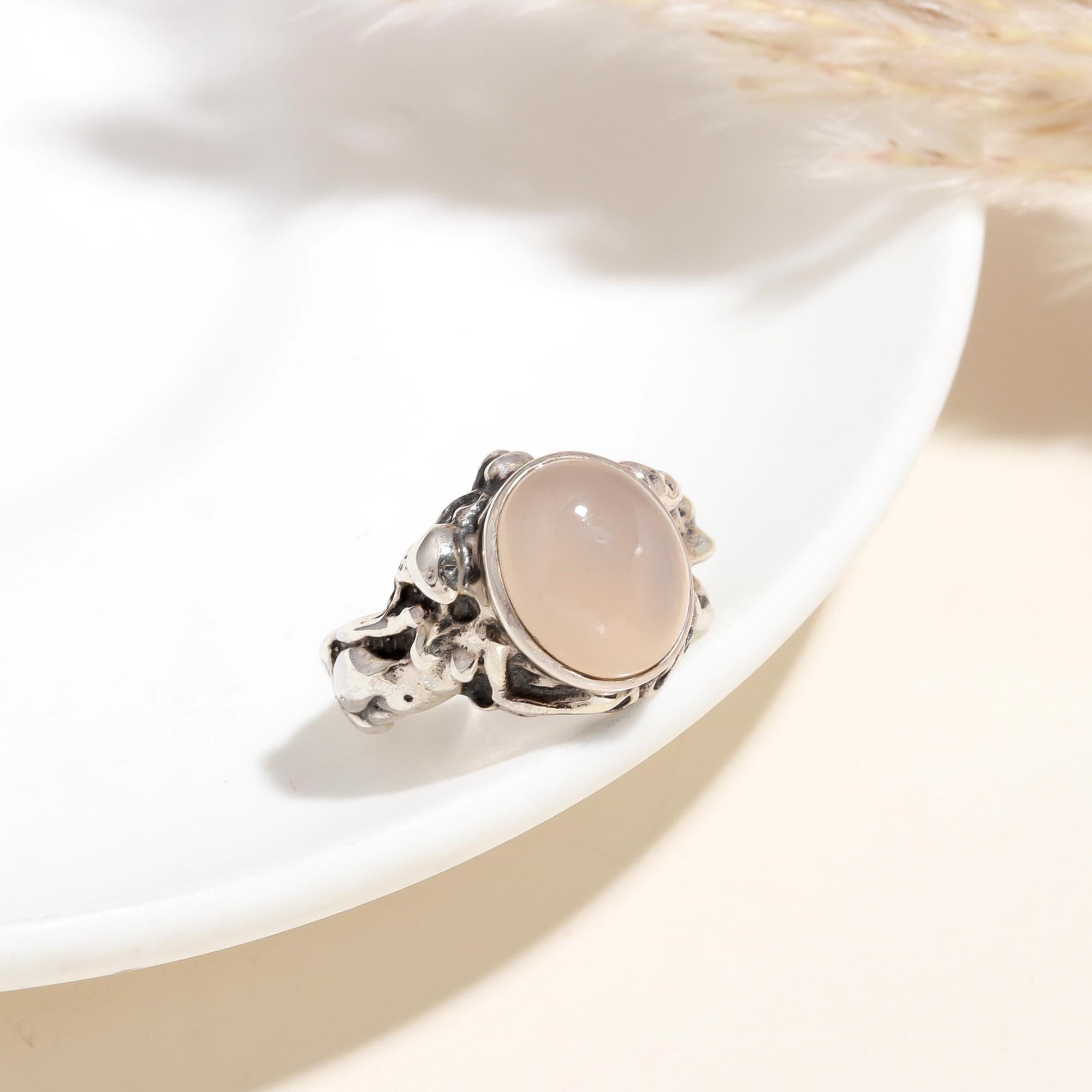 The Mystic Blush: Rose Quartz Sculptural Silver Ring